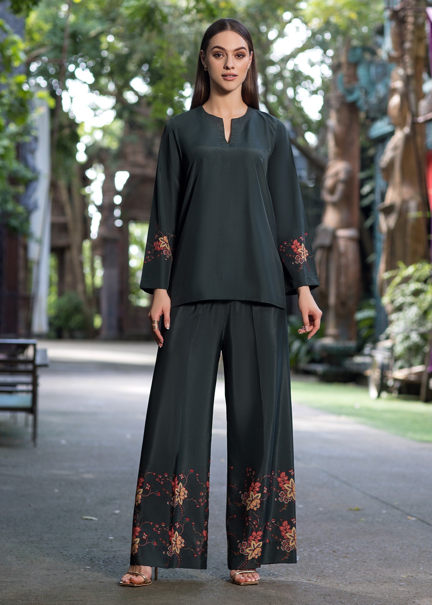 crepe Co ord Sets in Dark green