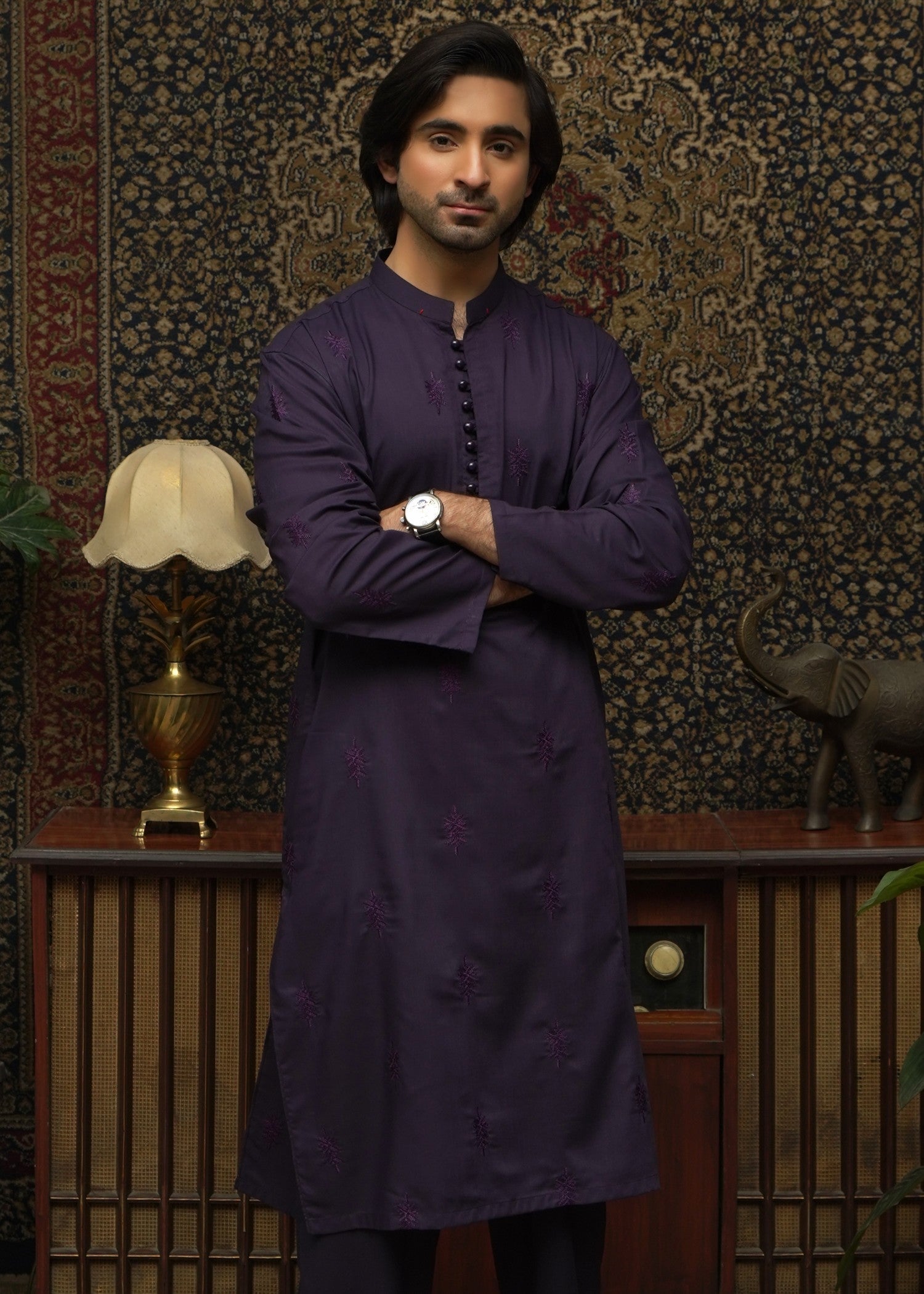 wash & wear Kurta Set in Purple by Maqsood Garments