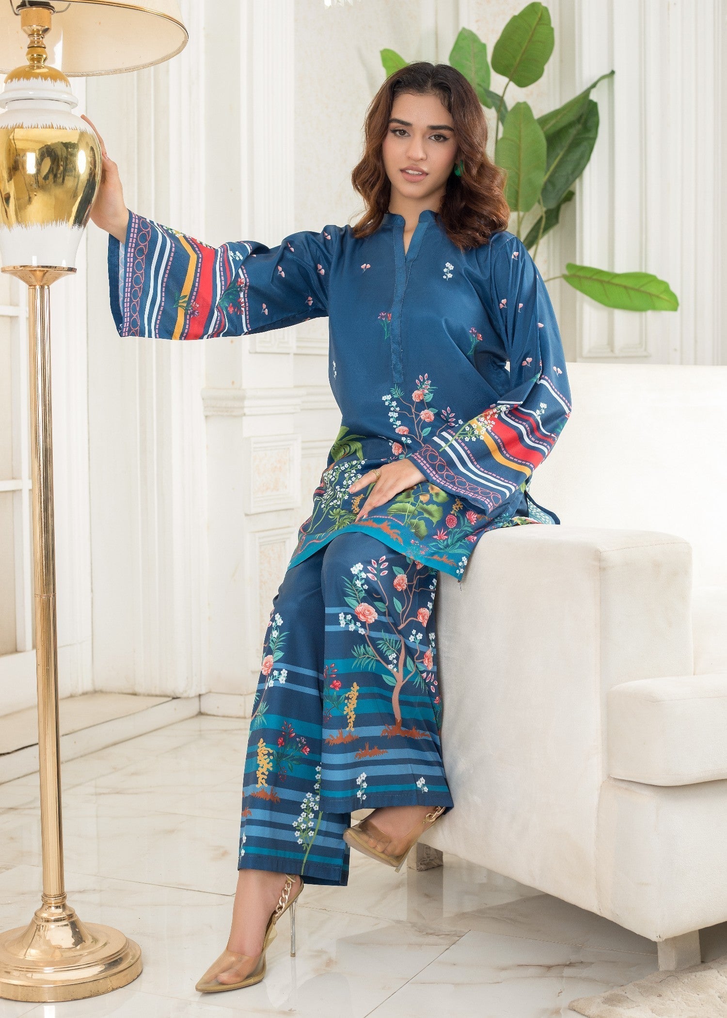 polyester crepe Co Ord Sets in Steel blue