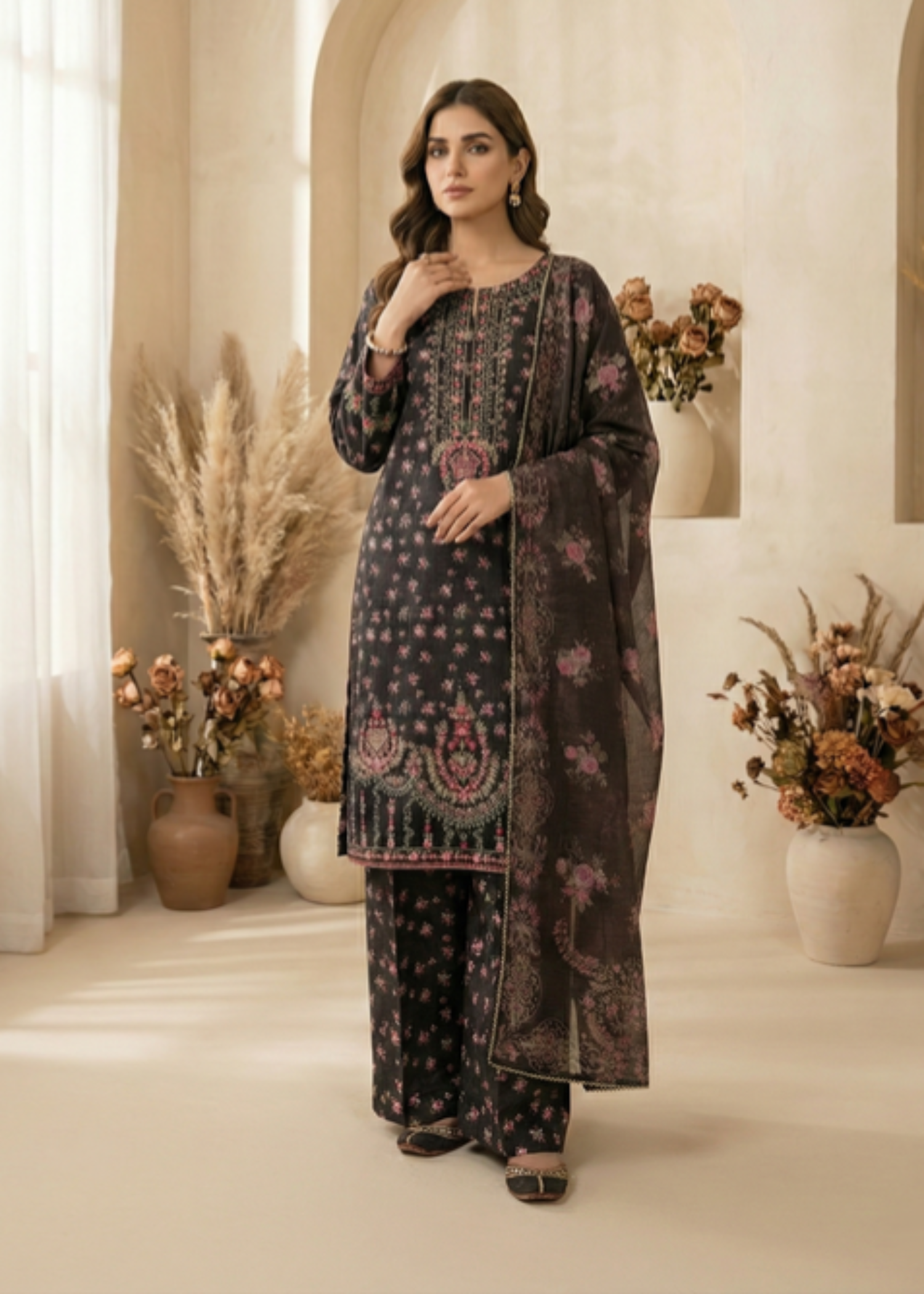 cotton dobby Kurta Set in Black