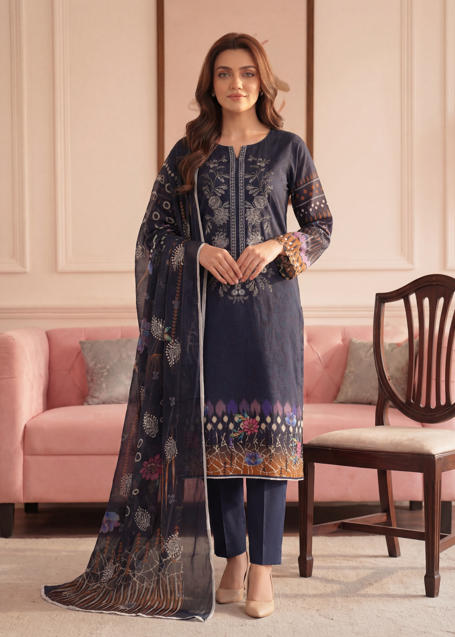 viscose Unstitched in Navy blue