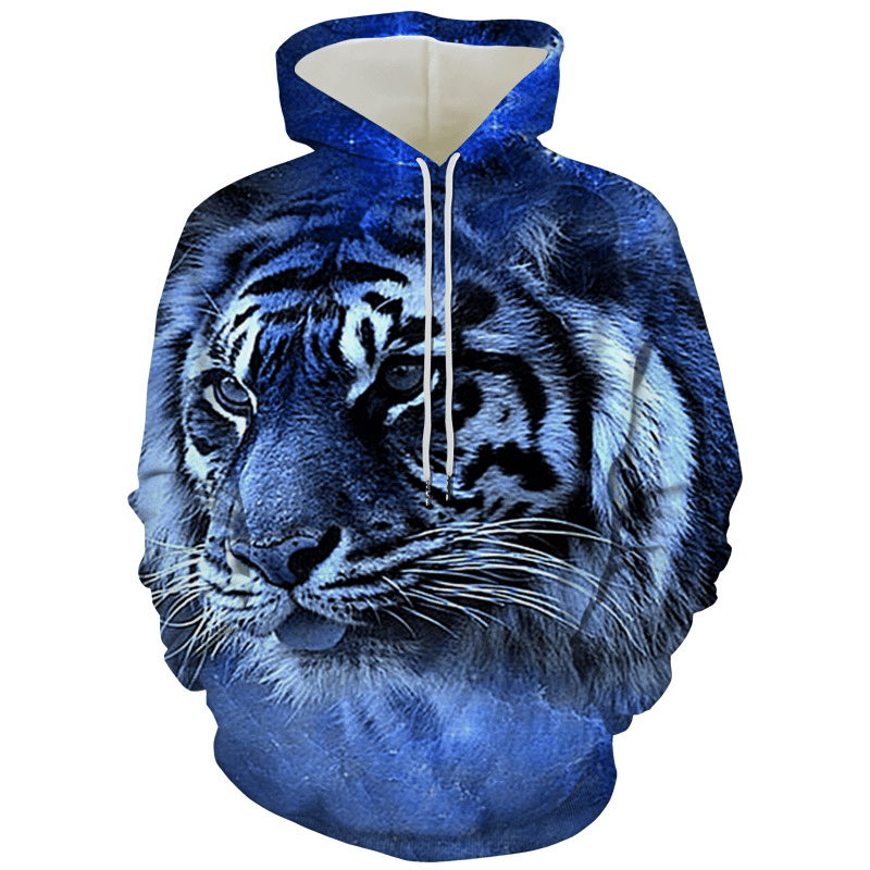 Men'S Tiger Series 3D Printing Hooded Loose Sweater