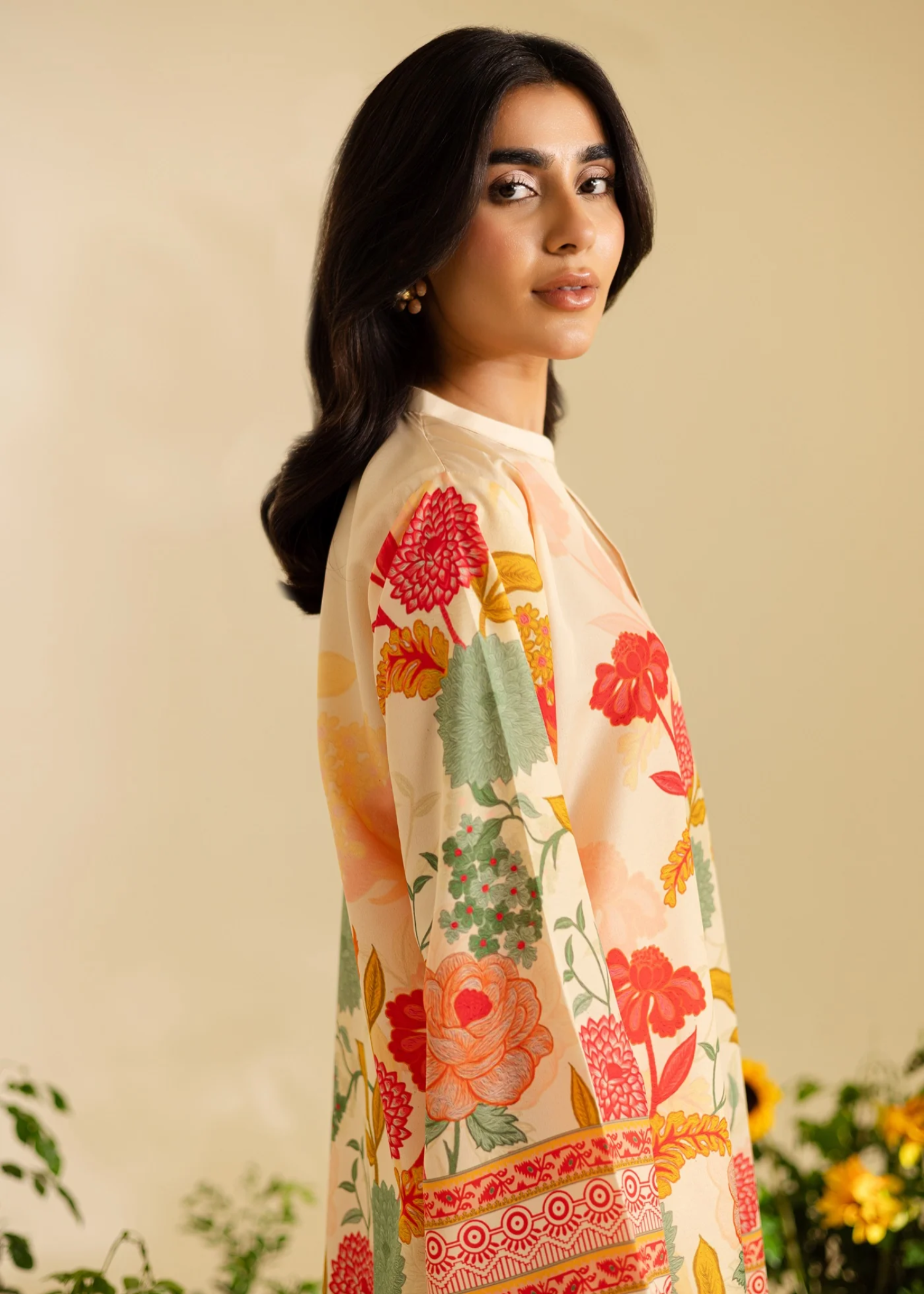poly lawn Co Ord Sets in Multi, floral white