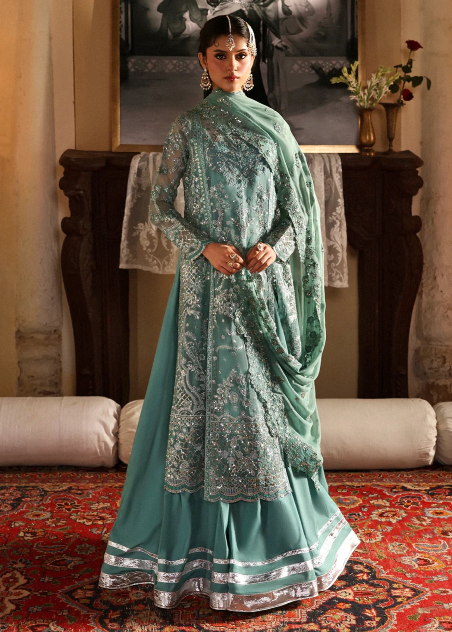 organza Unstitched in Jade green