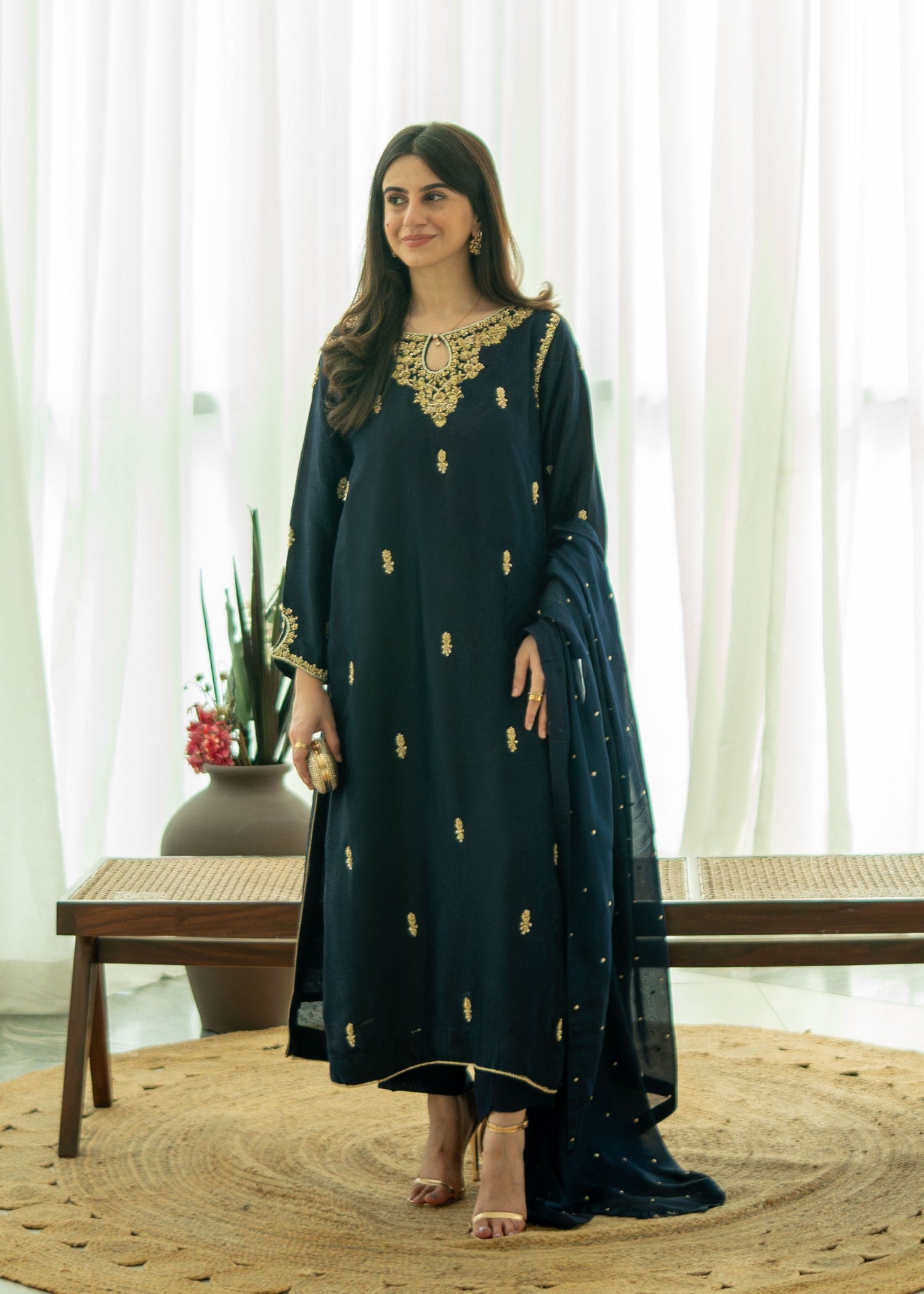 silk Kurta Set in Moonlight blue