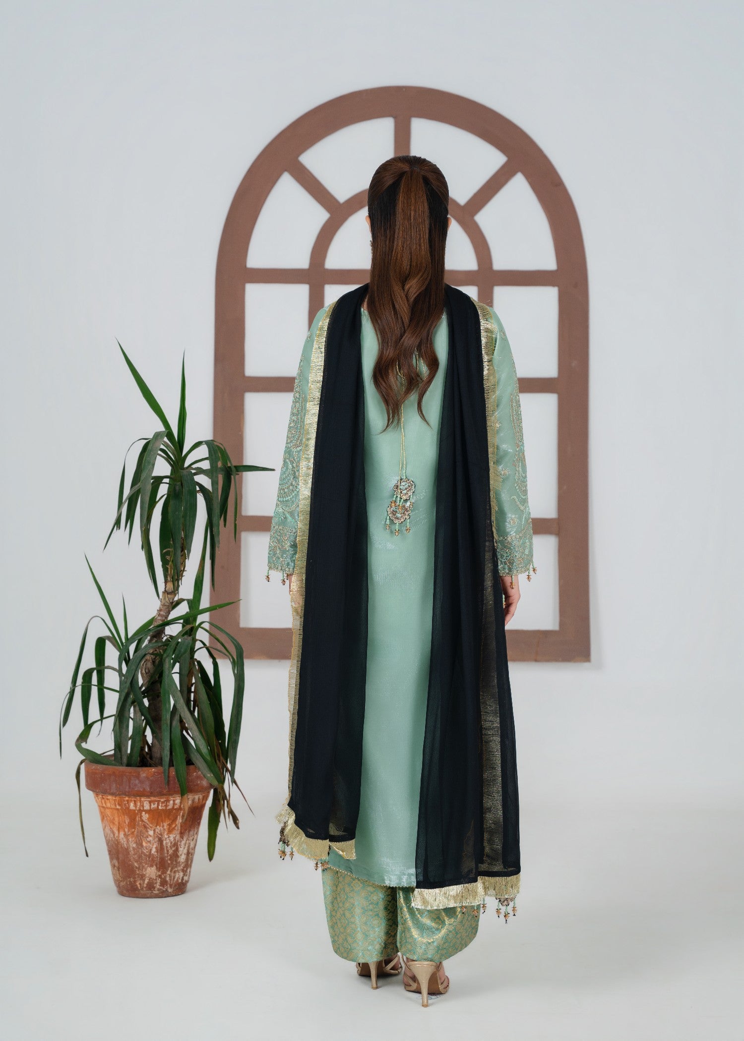silk Kurta Set in Sage green
