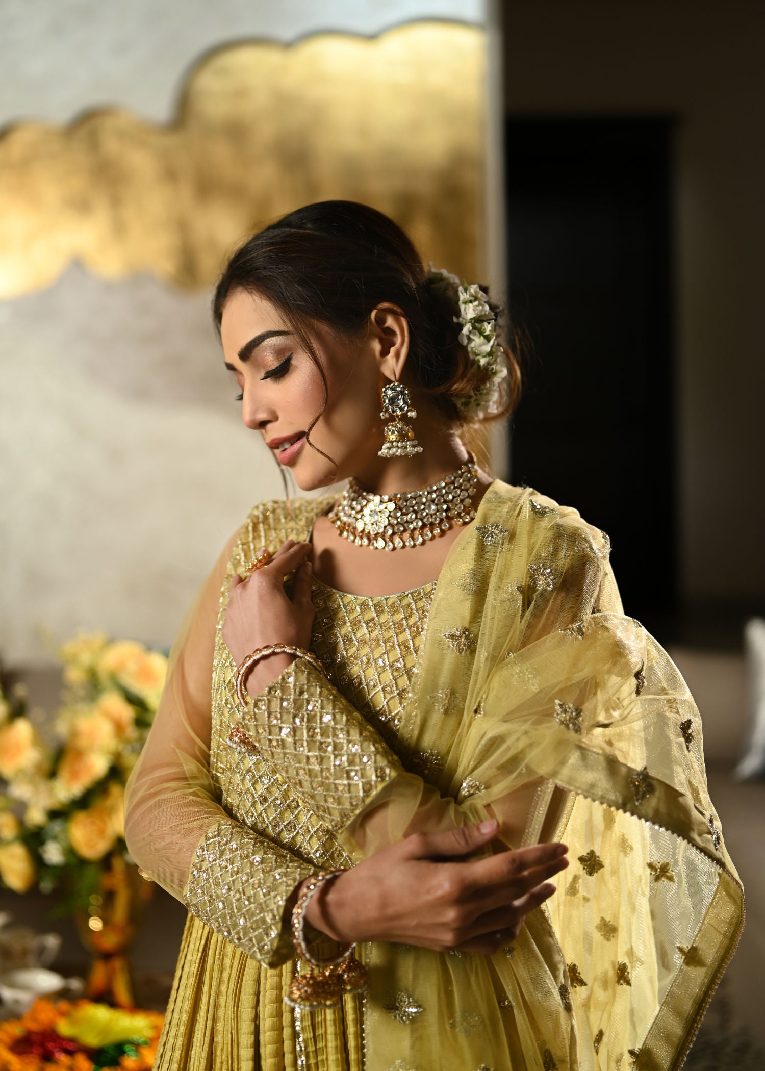 cotton silk Pishwas in Key lime