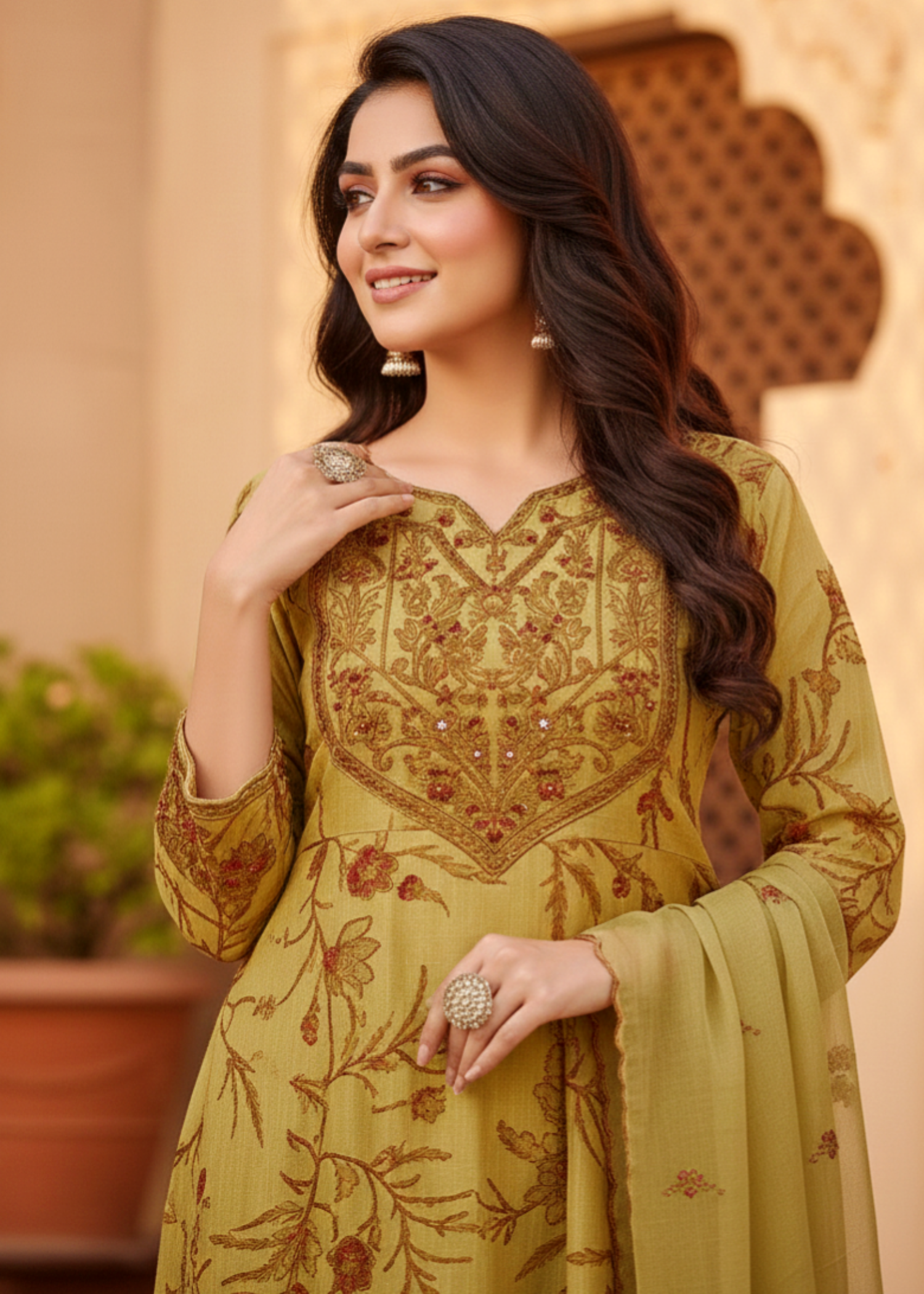 tissue silk Short Frock in Green