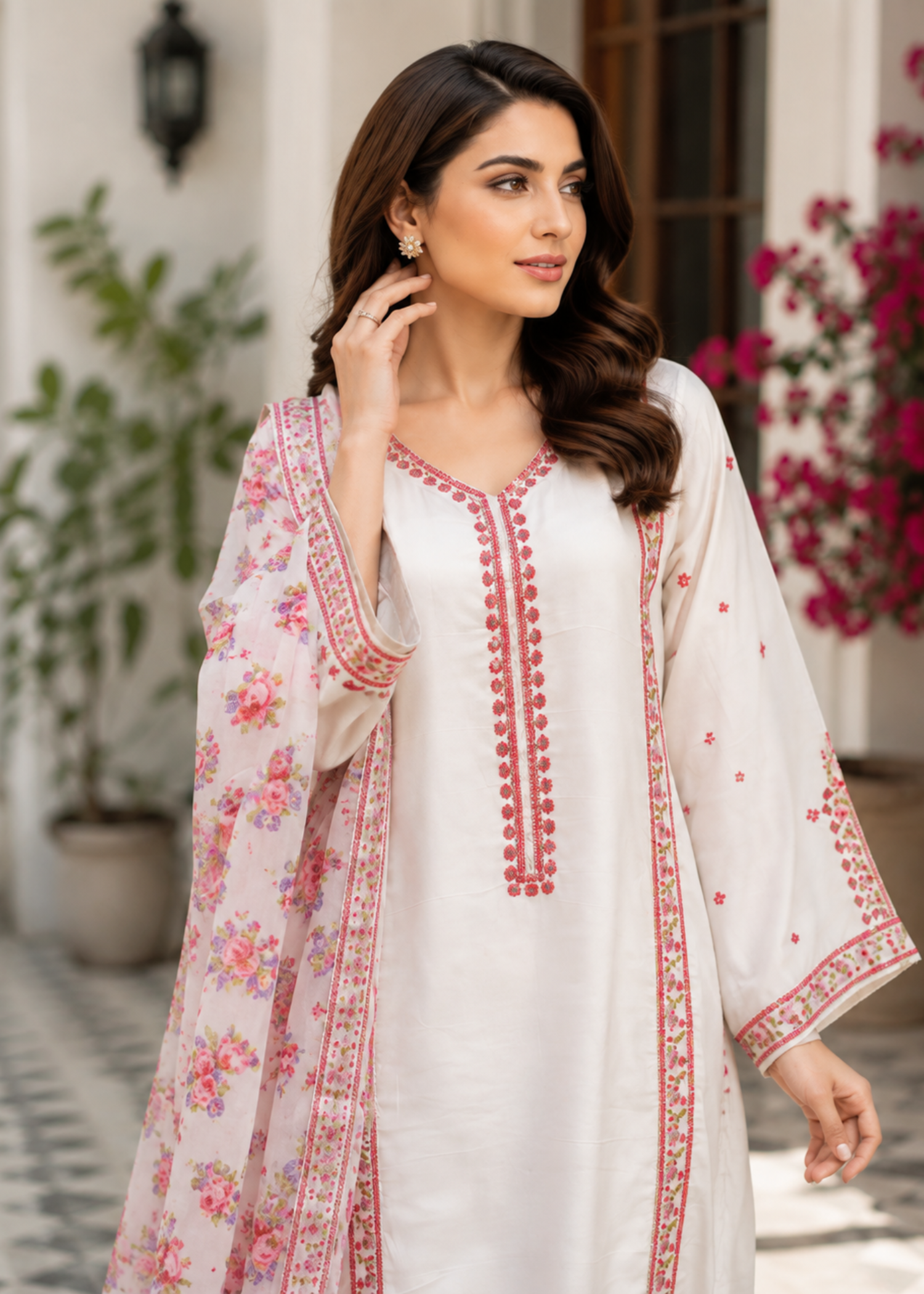 silk charmeuse Kurta Set in White