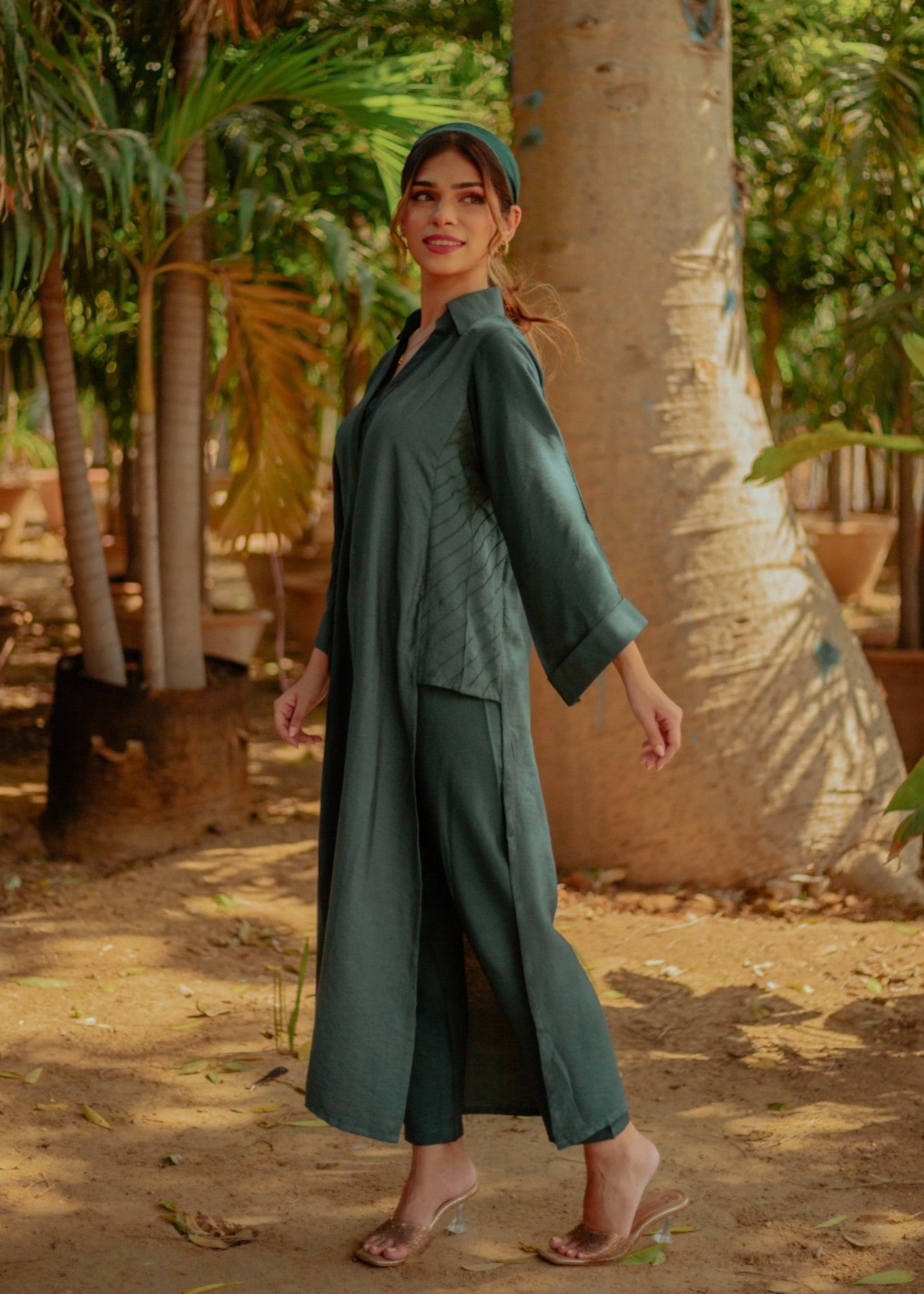 textured linen Co ord Sets in Green