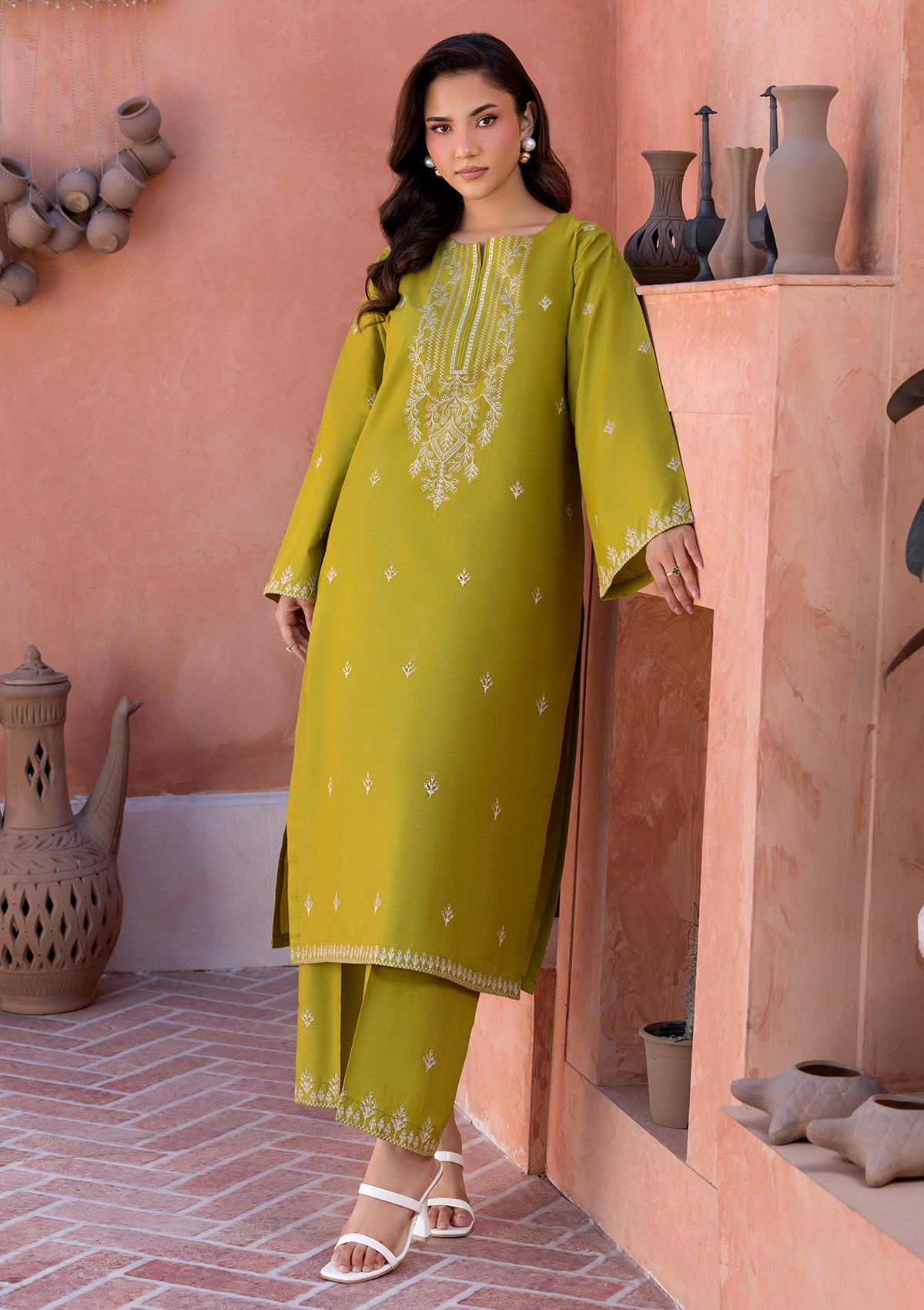 cotton Kurta Set in Yellow green