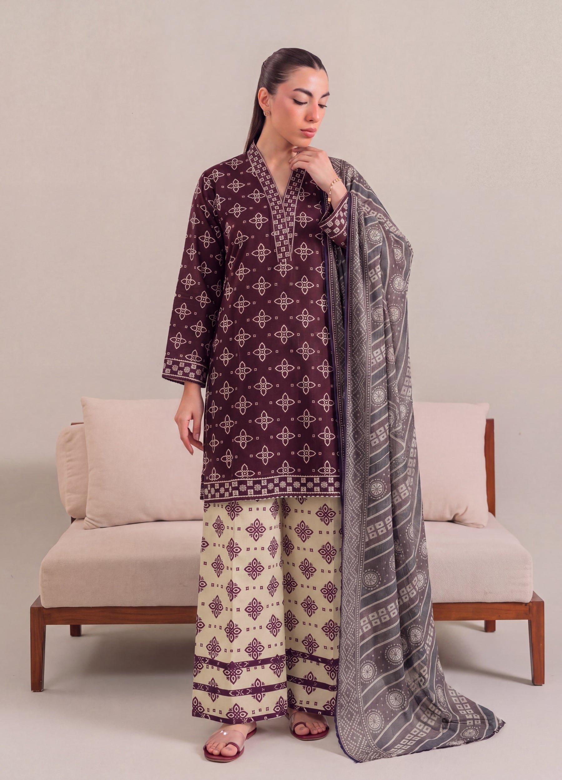 poly silk Kurta Set in Burgundy