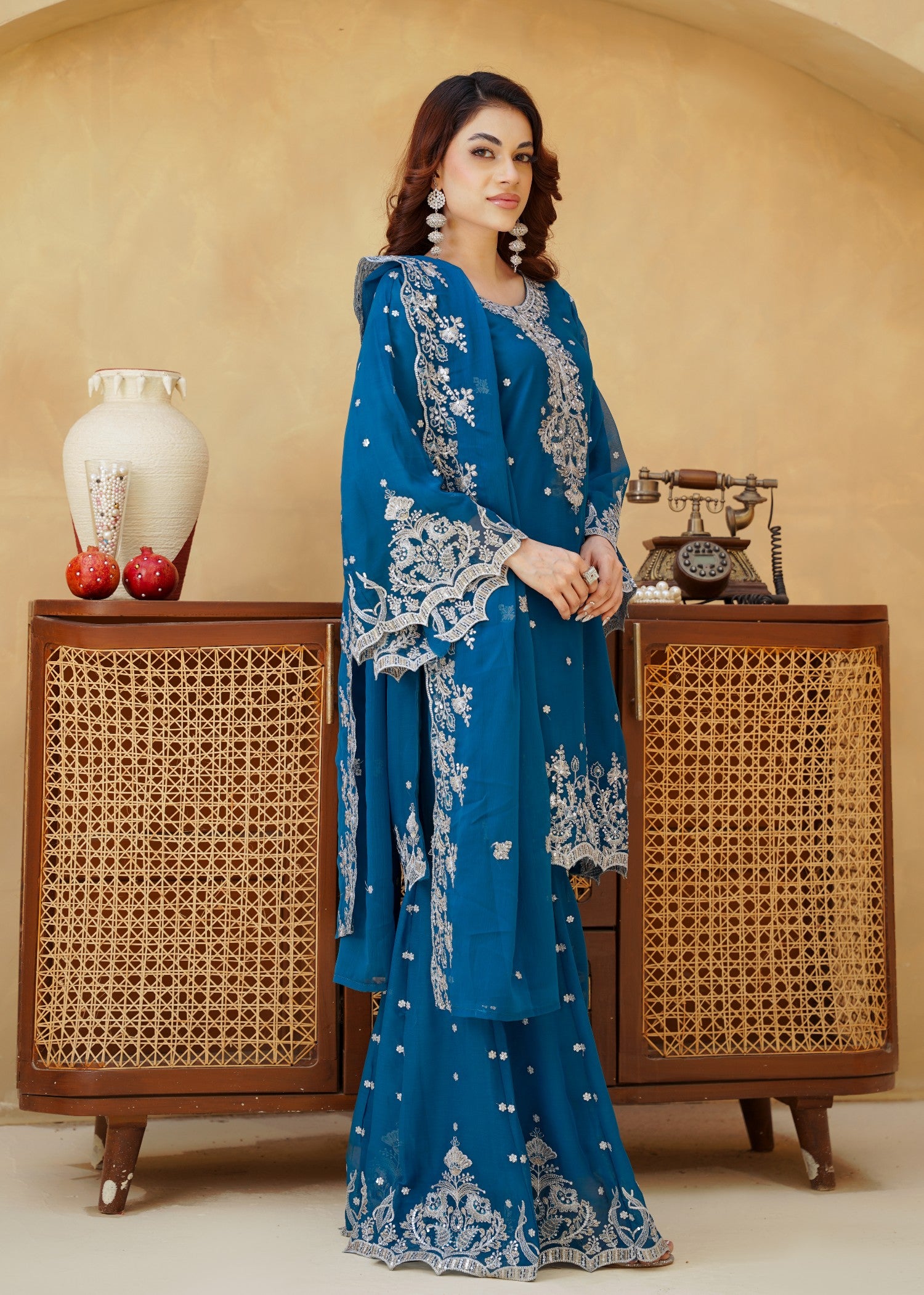 chiffon Gharara in Sapphire blue