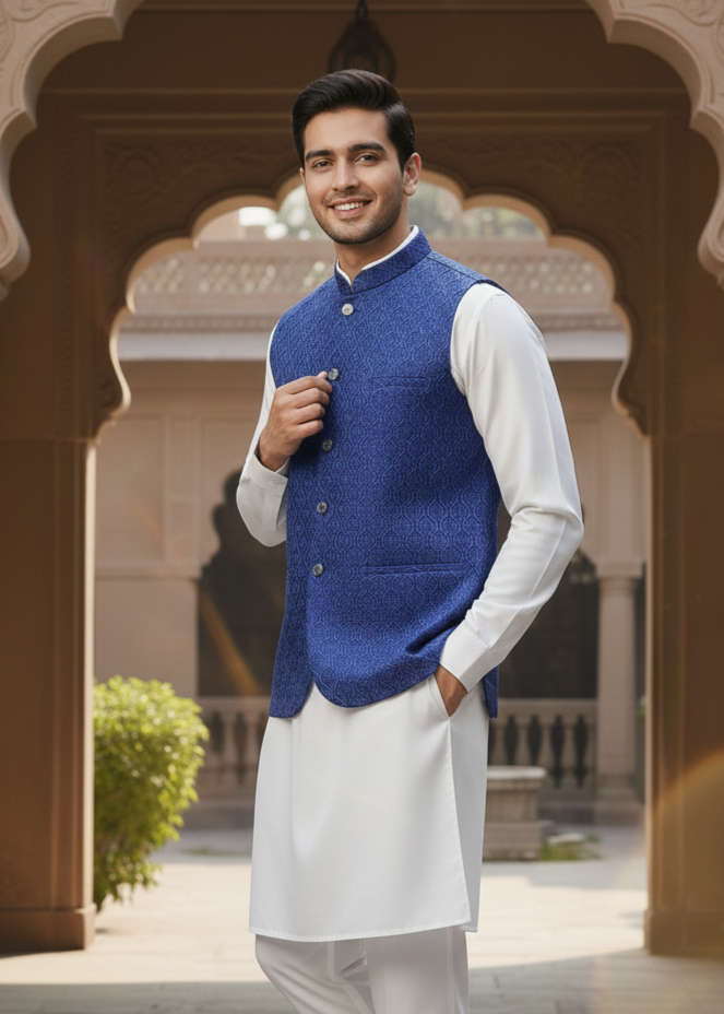 silk Waistcoat in Royal blue by Dulha Fashion House