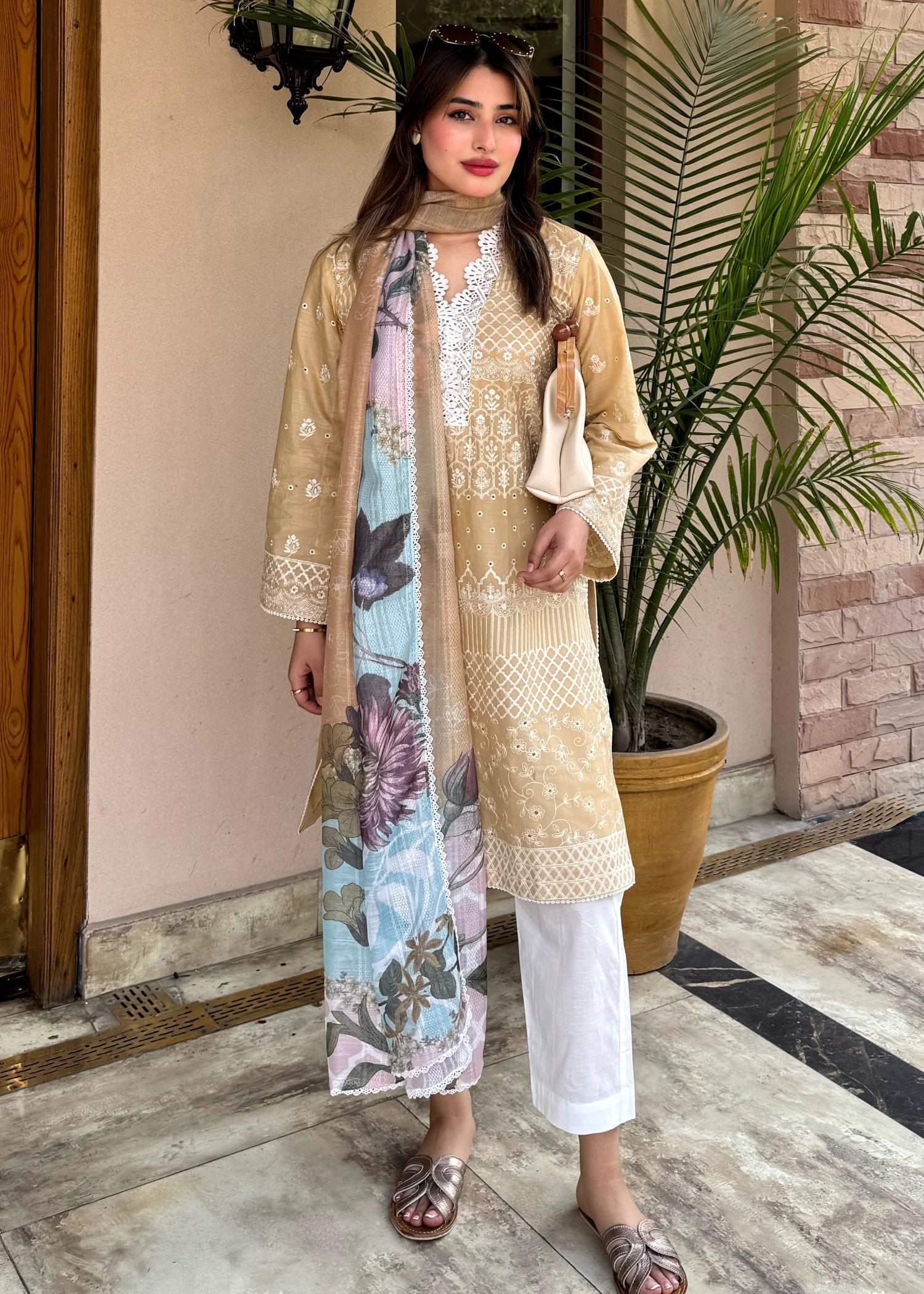 slub lawn Kurta Set in Mellow yellow