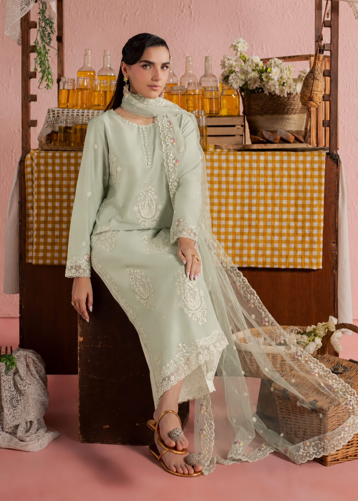linen Kurta Set in Tea green