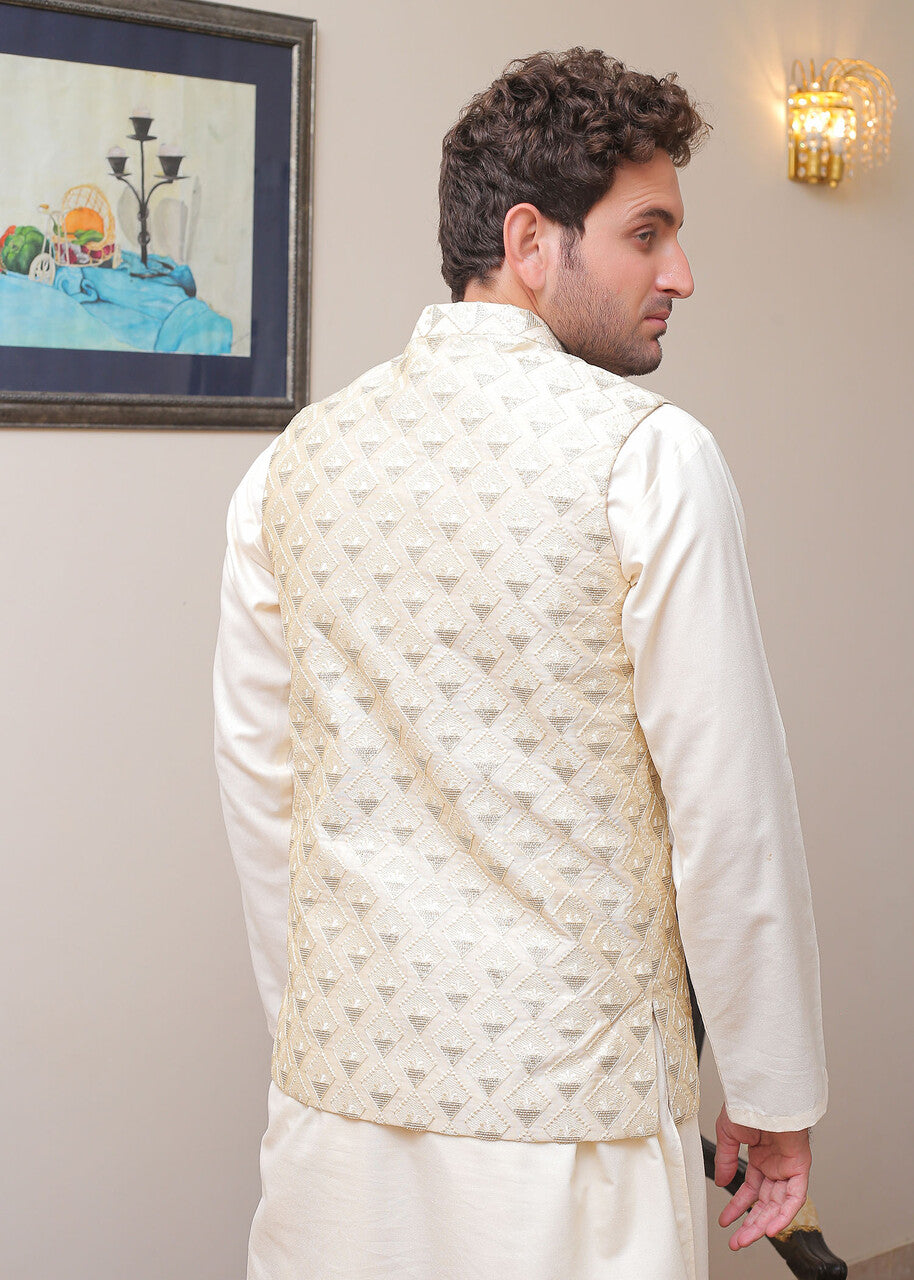 banarsi silk Waistcoat in Cream