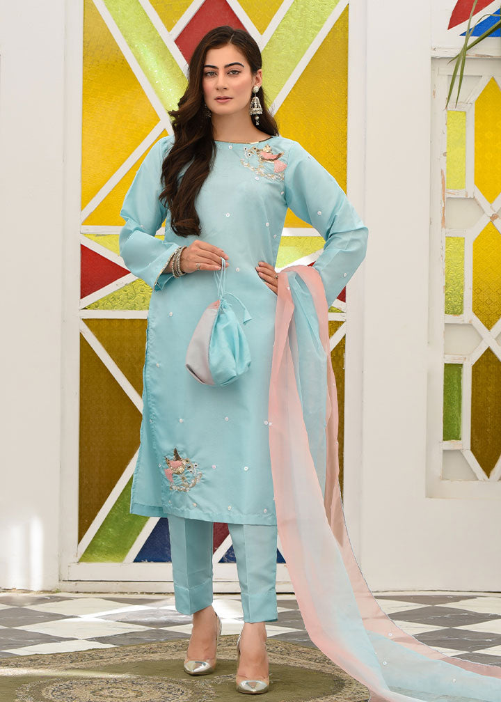 viscose thai silk Kurta Set in Sky blue