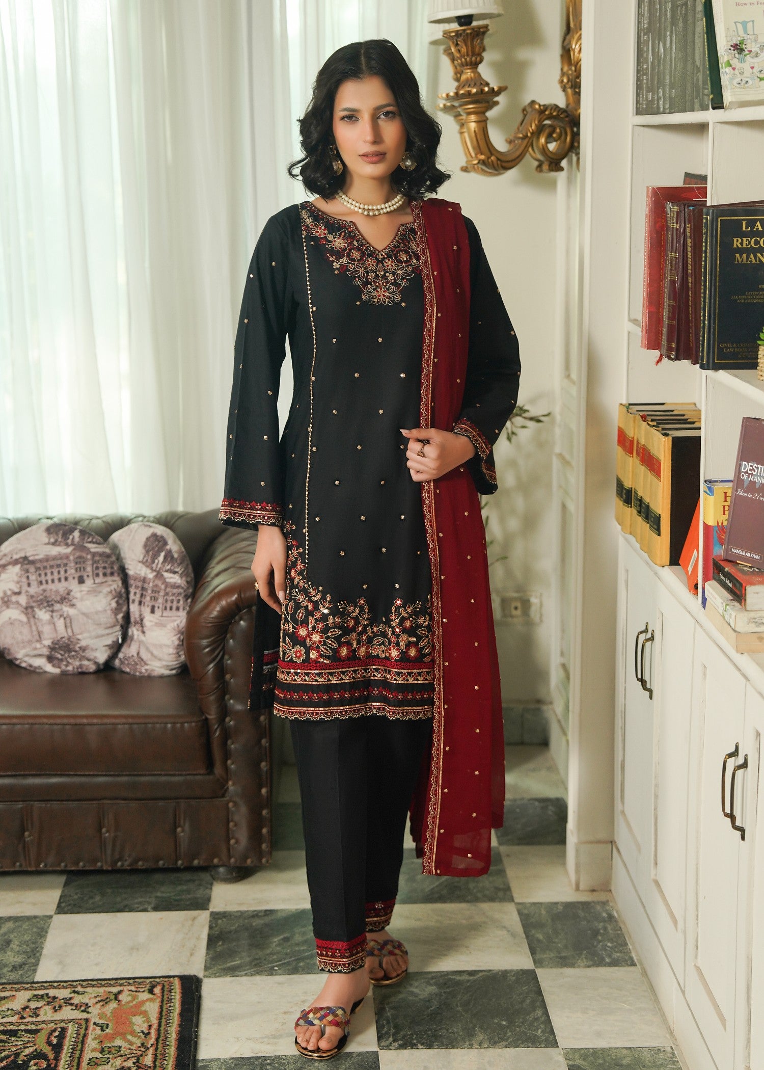 cotton Kurta Set in Black, maroon