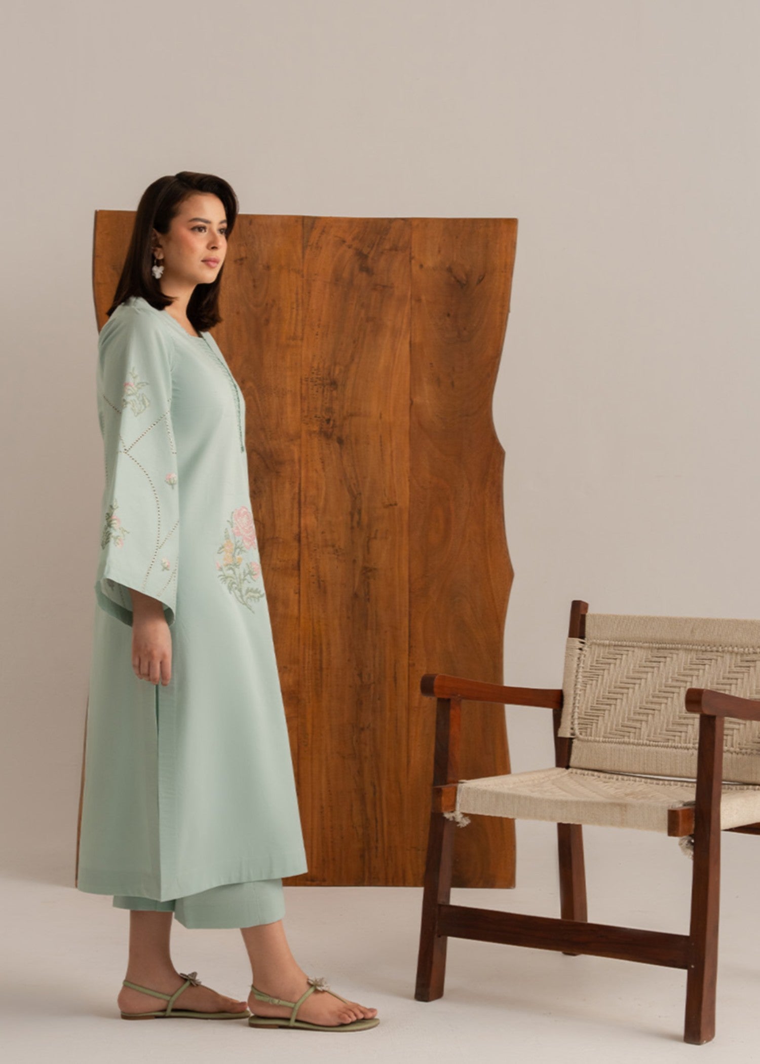 cotton Kurta Set in Frost blue