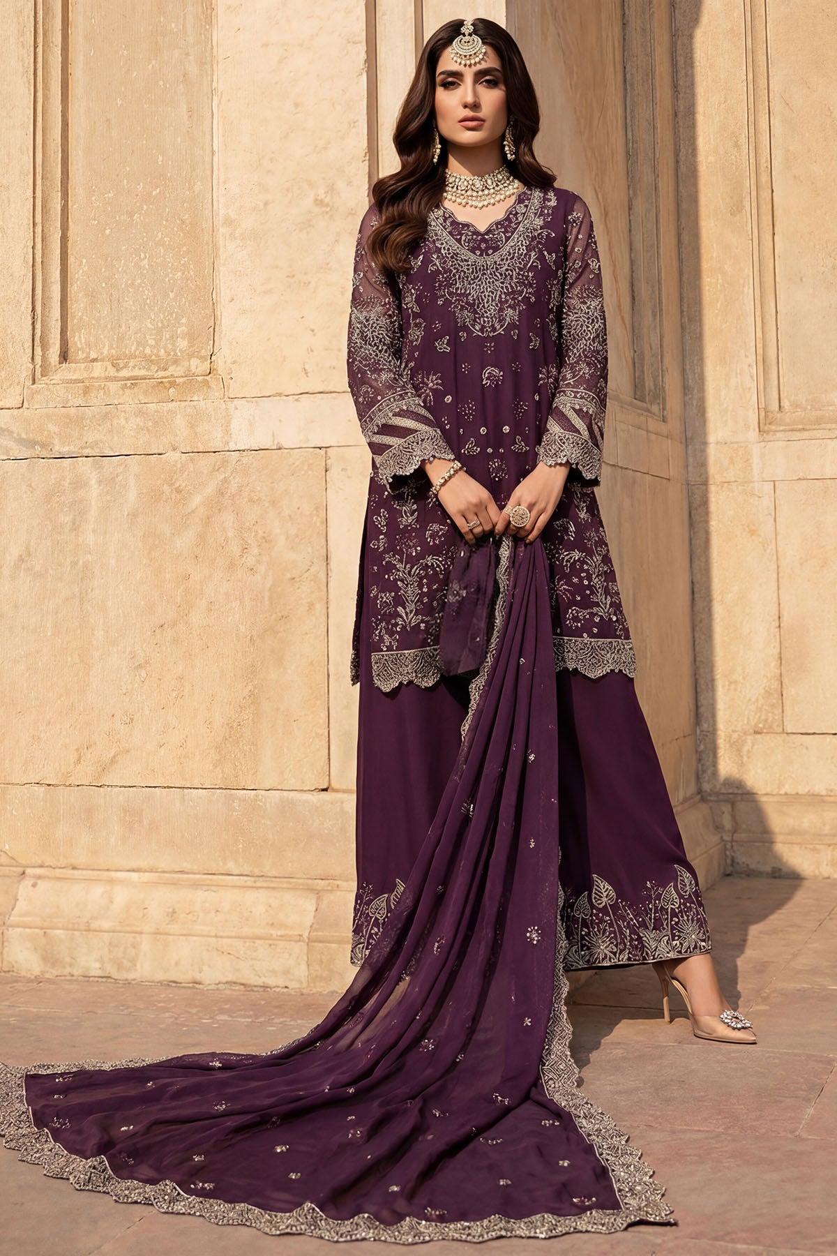 crinkle chiffon Unstitched in Purple
