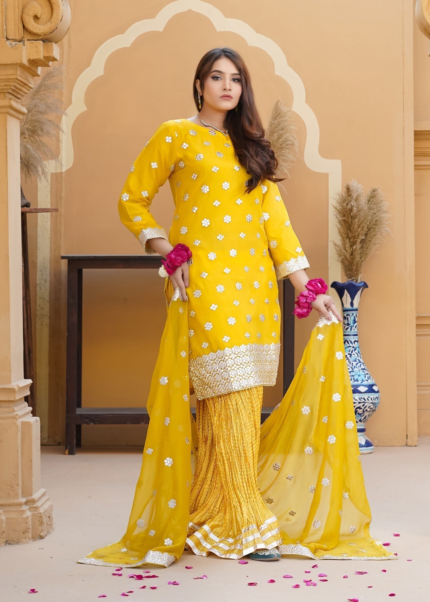 chiffon Sharara in Mustard