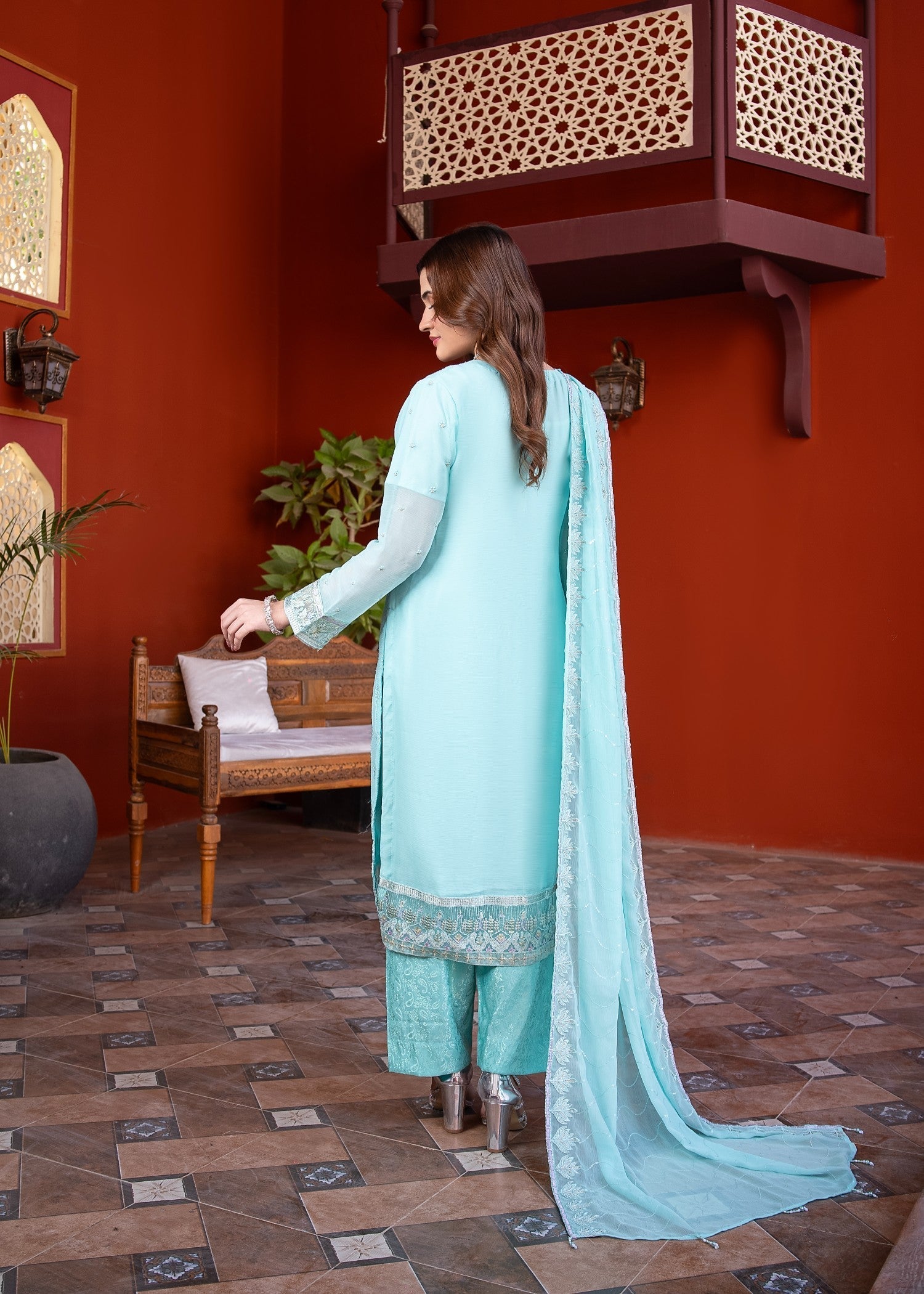 chiffon Unstitched in Aquamarine