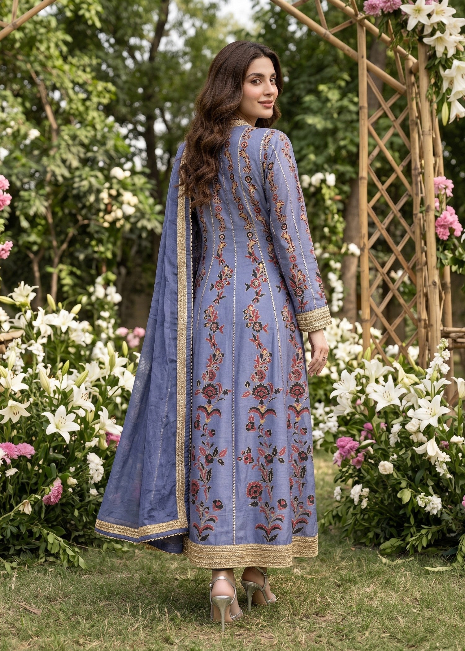pk raw silk Anarkali in Lavender