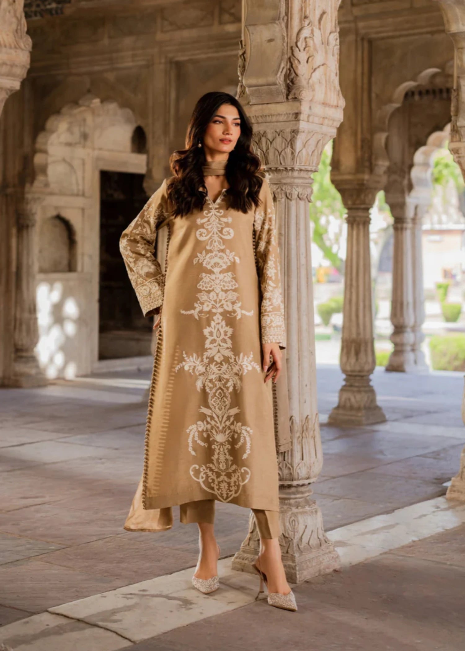 linen Kurta Set in Champagne