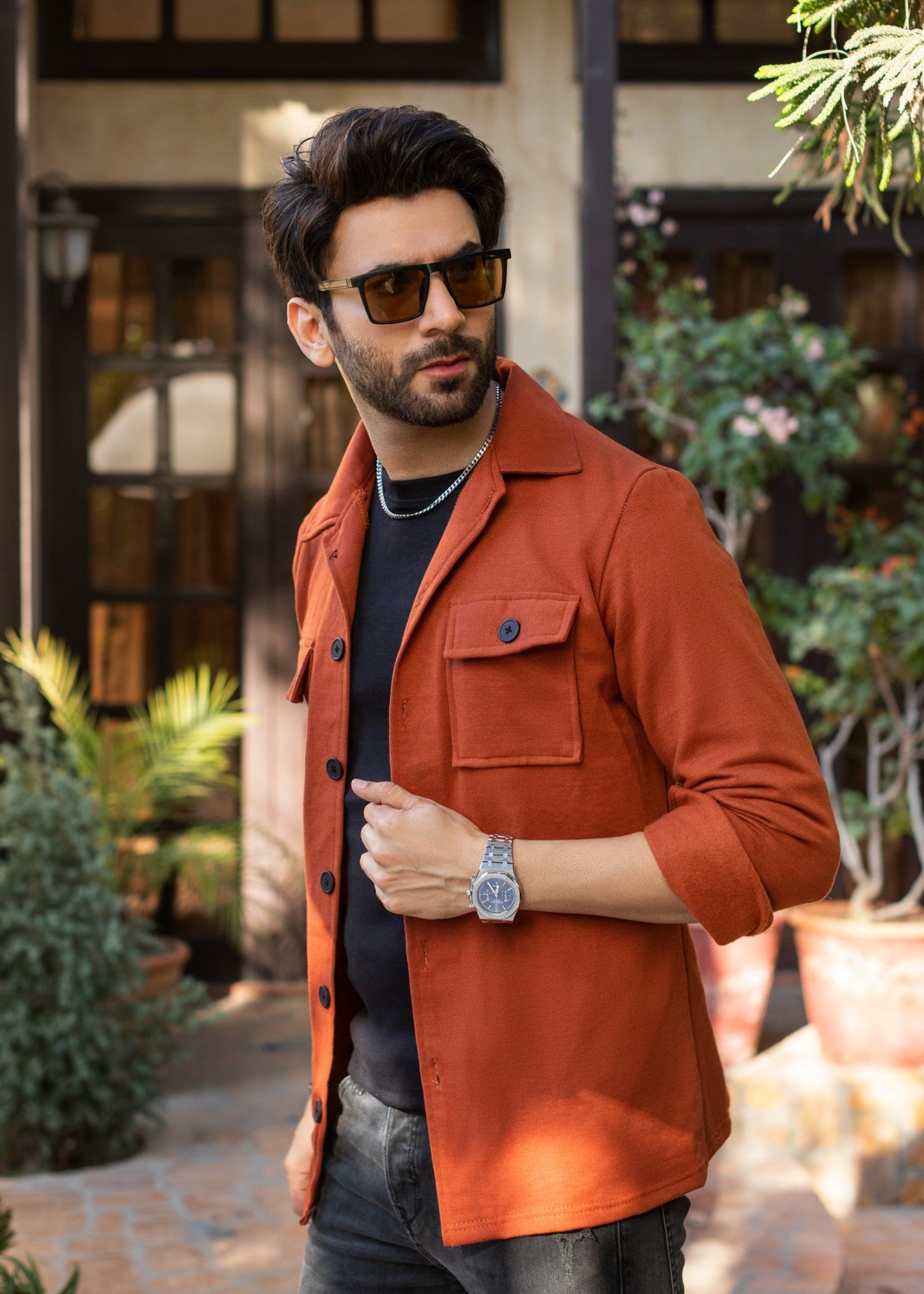 fleece Jacket in Rust orange