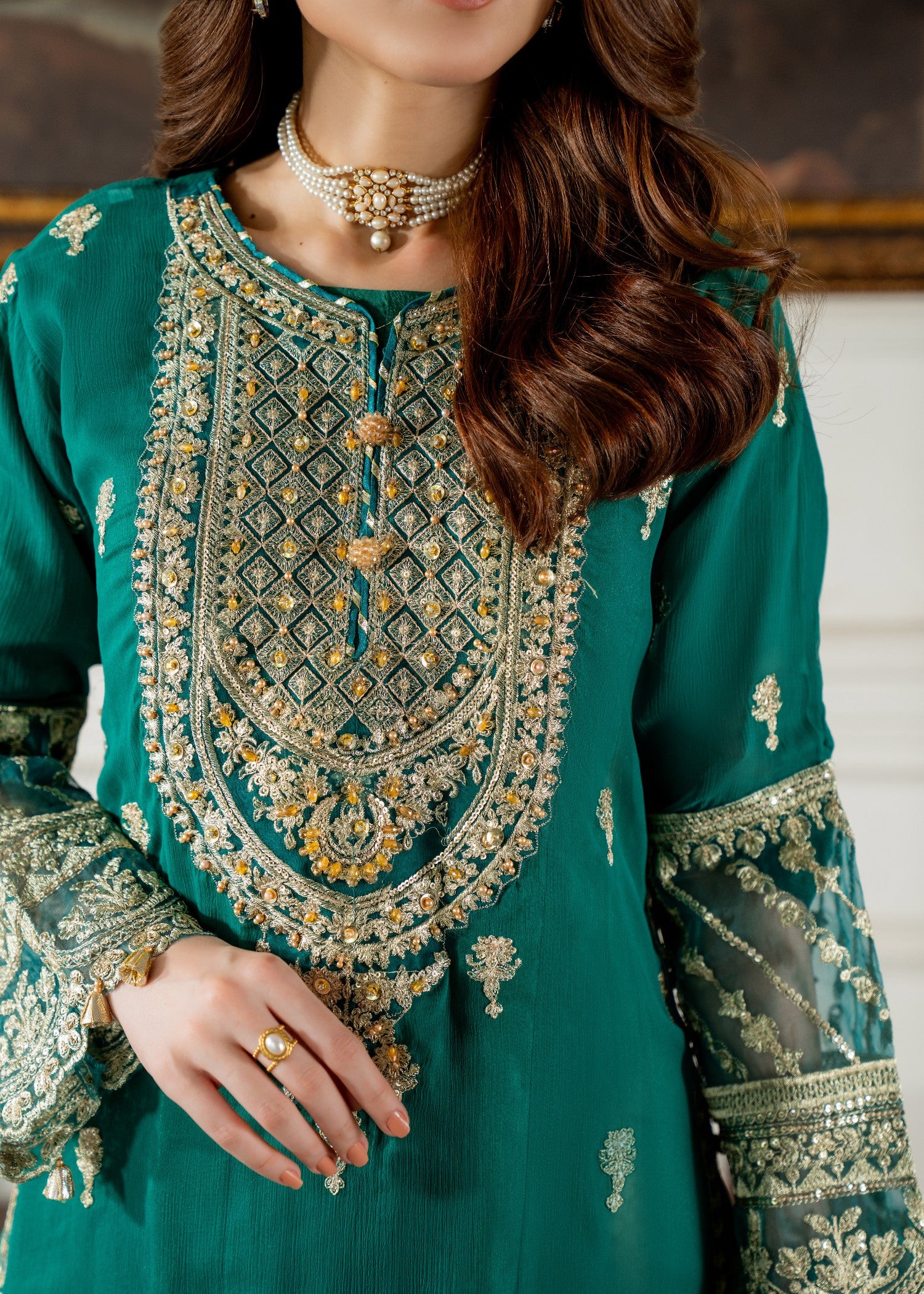 kattan silk Gown in Royal blue, teal