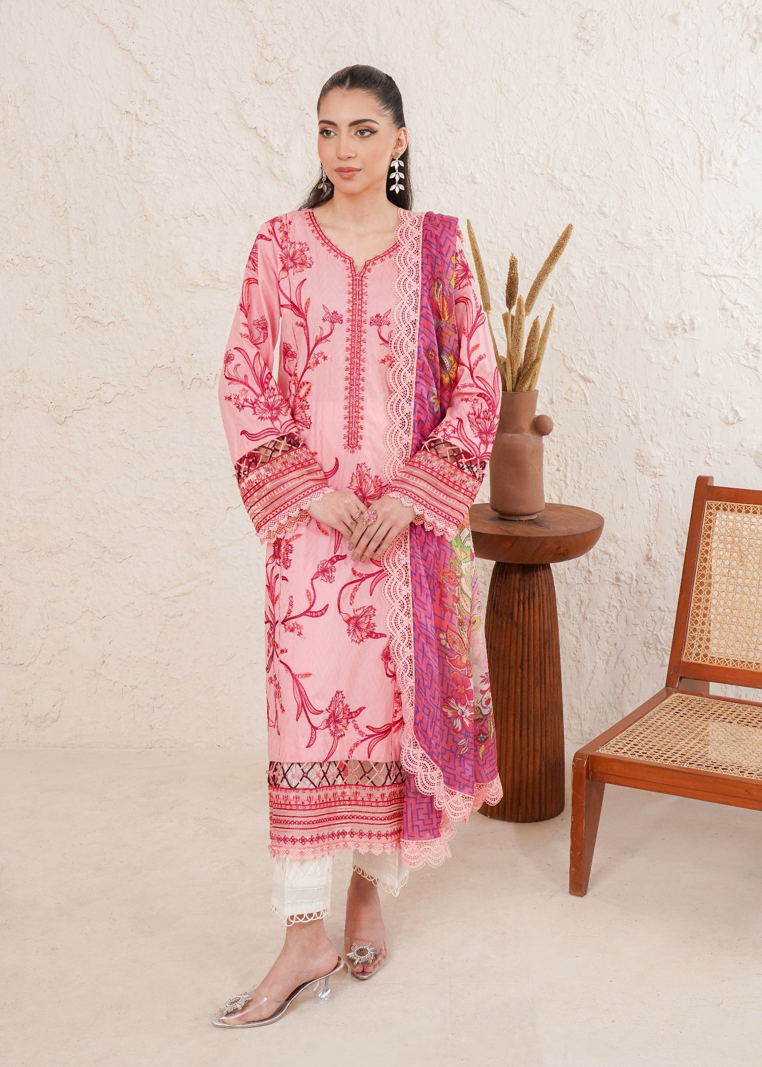 self jacquard Unstitched in Pink