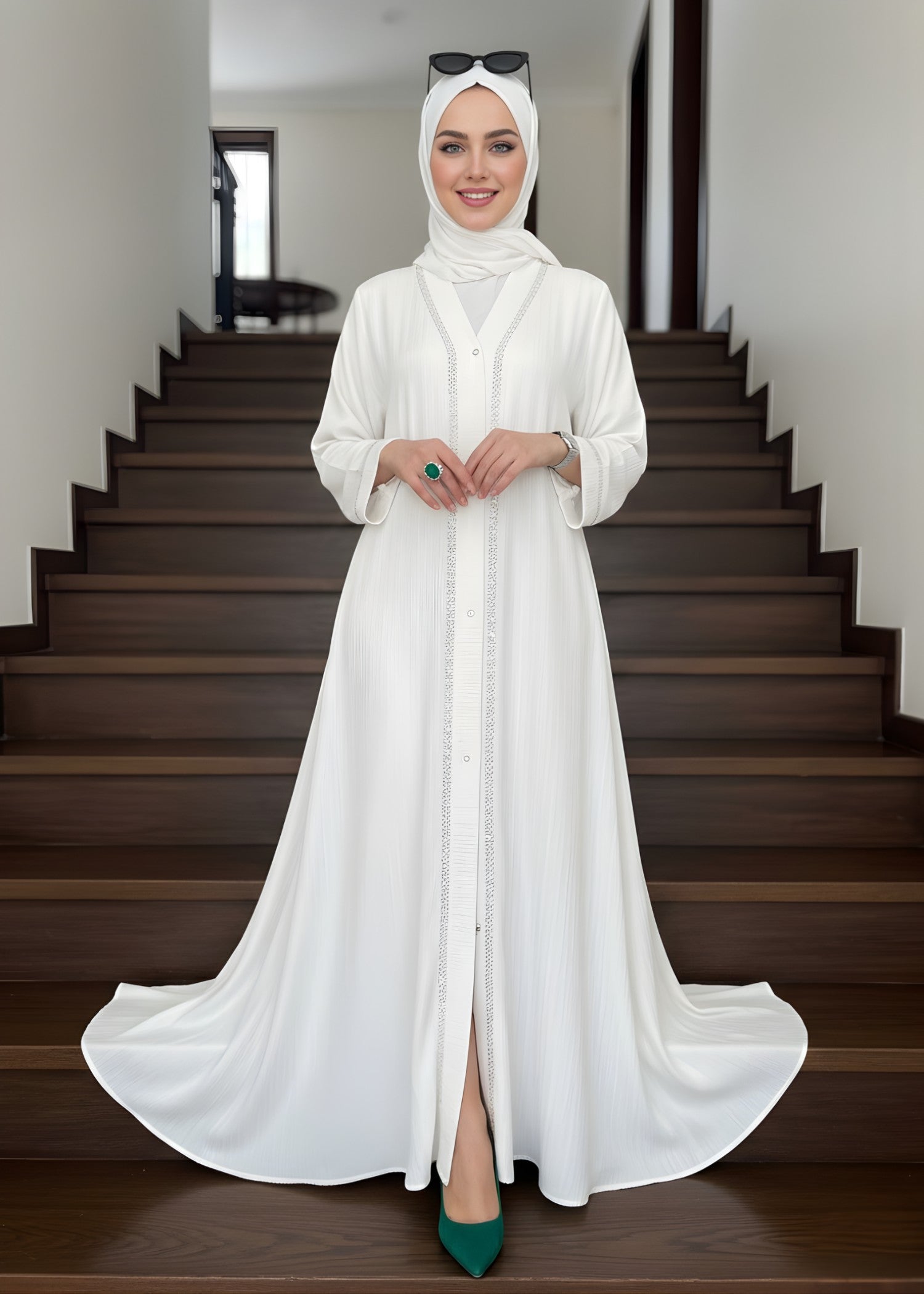 polyester crepe Abaya in White