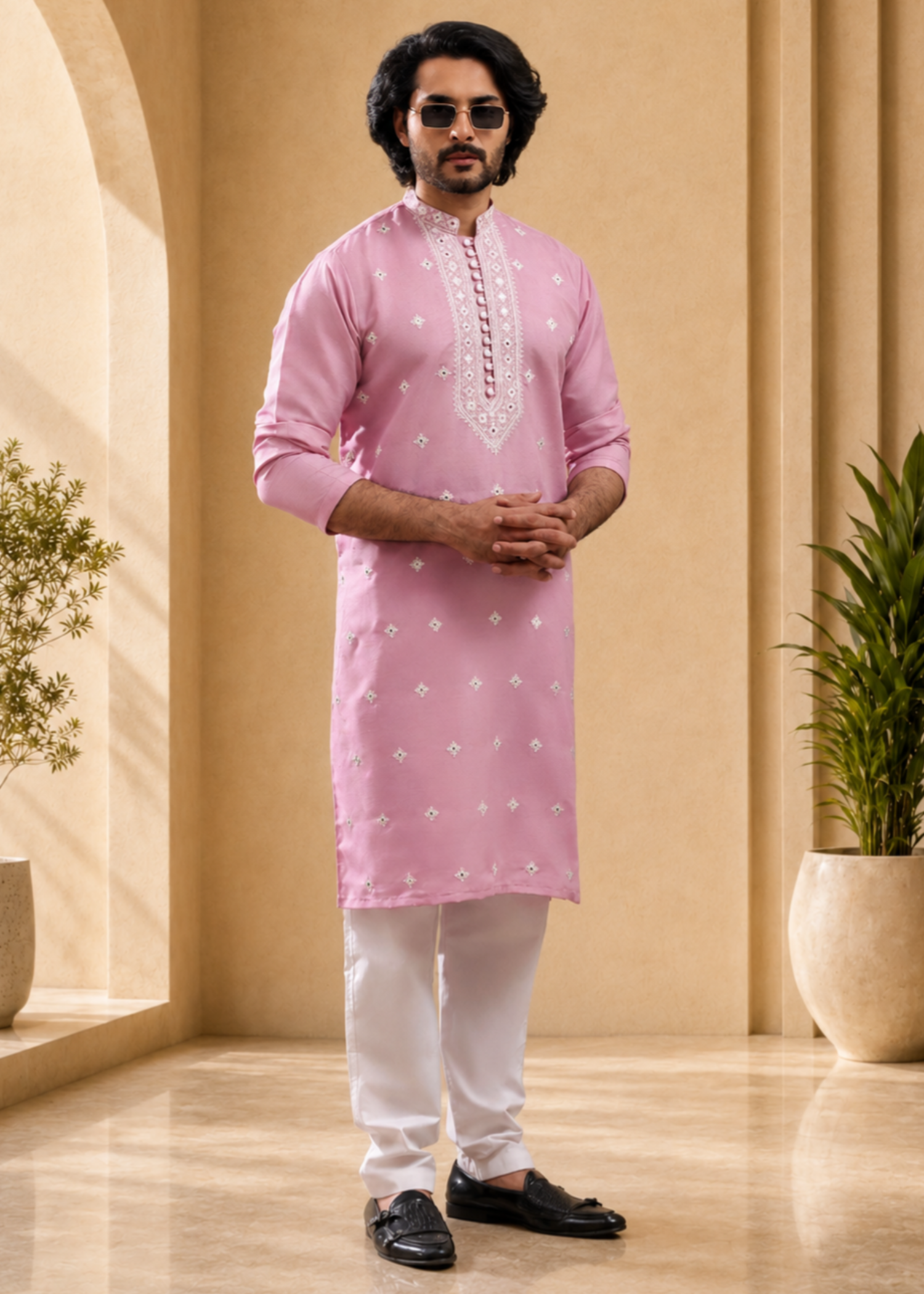 cotton silk Kurta Set in Rose pink