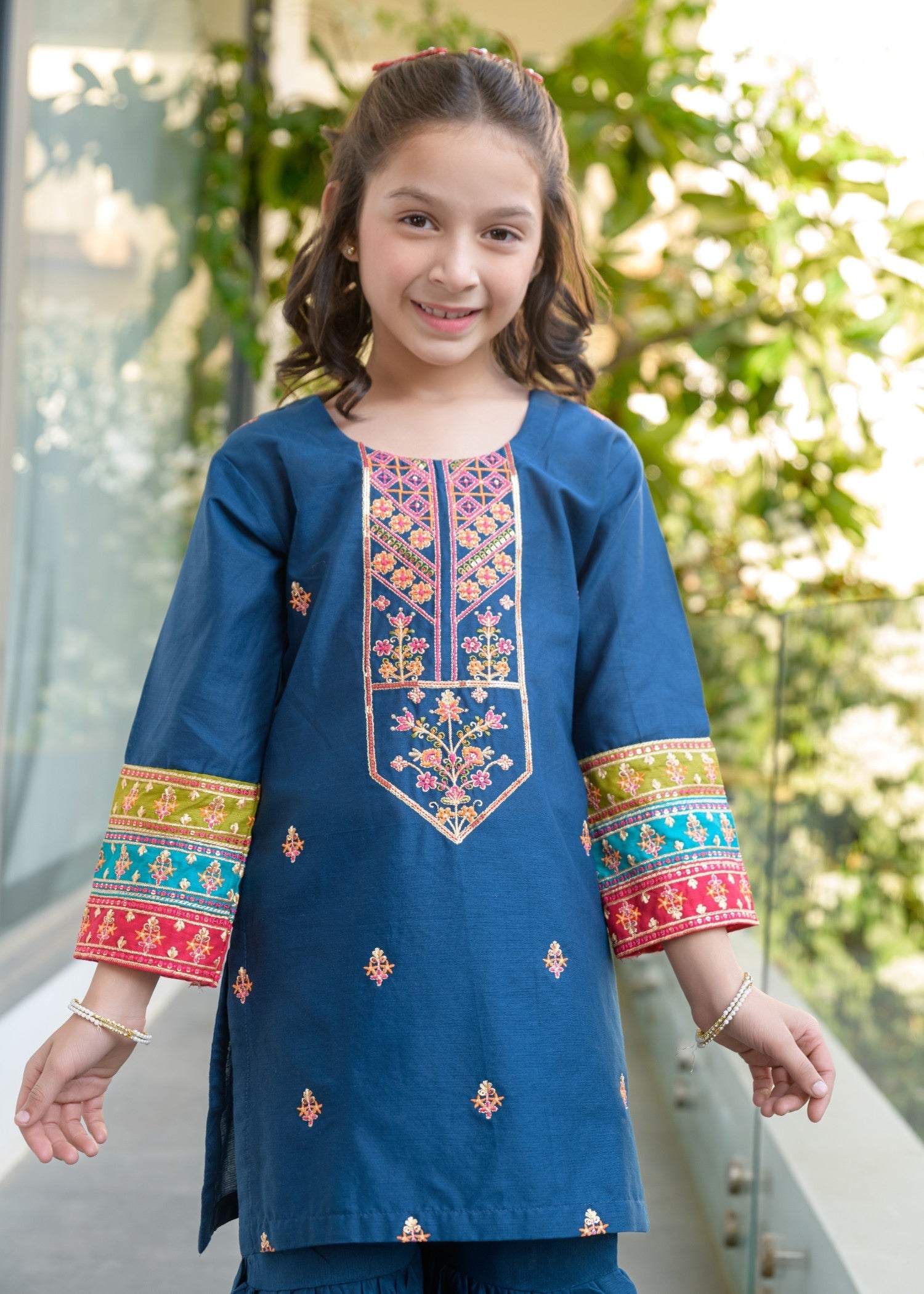 lawn Gharara in Dark blue