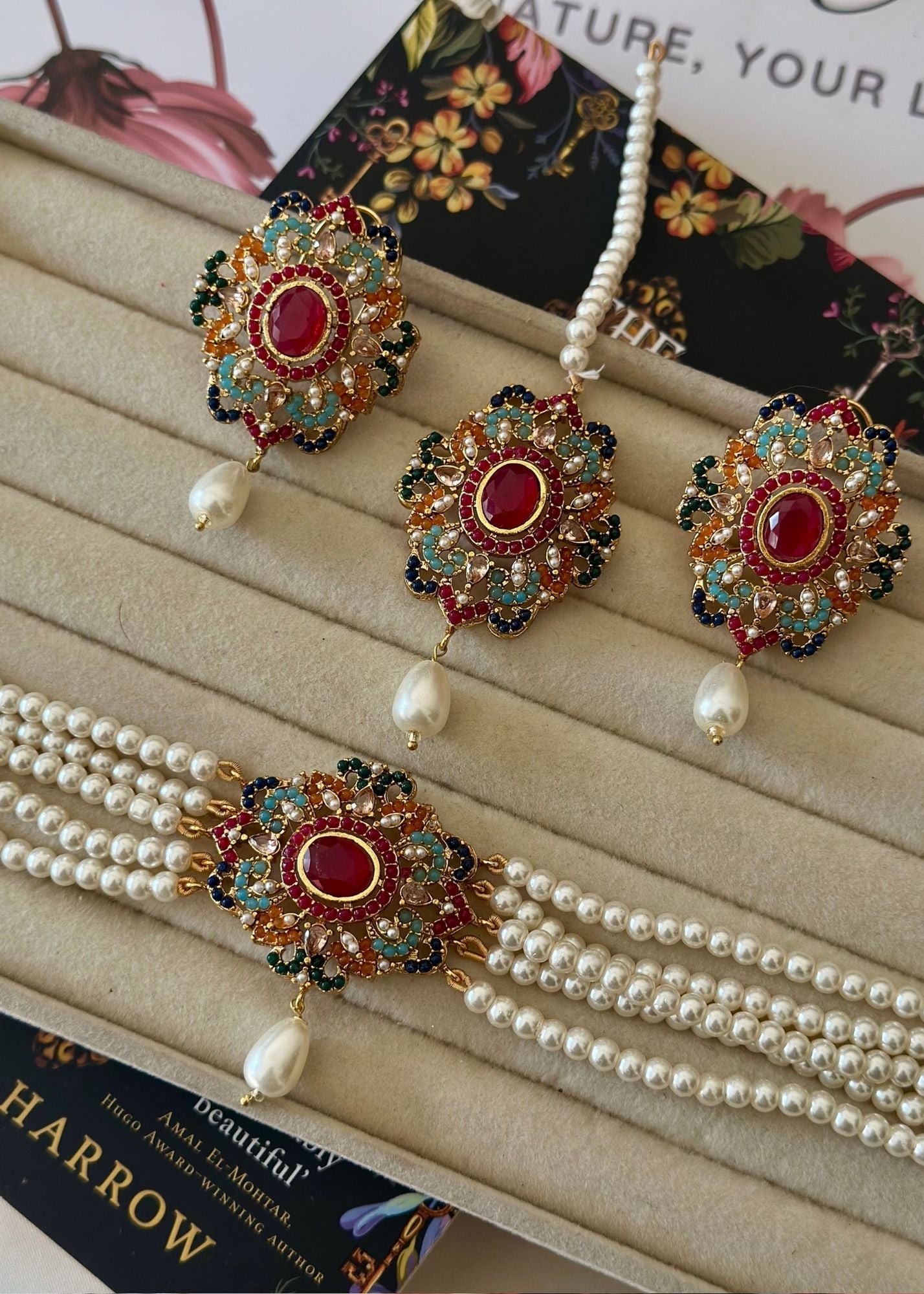 Choker in Multi, ruby red Color by - Trendy Women Choker XLJ3002