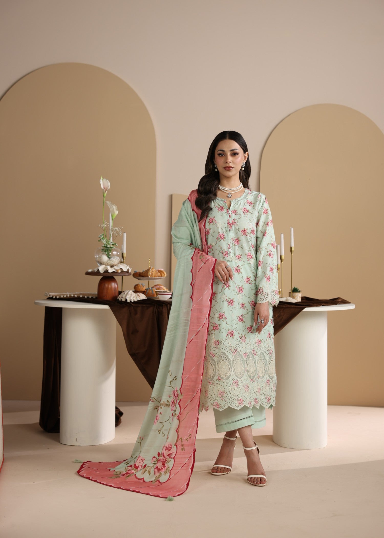 lawn Kurta Set in Tea green