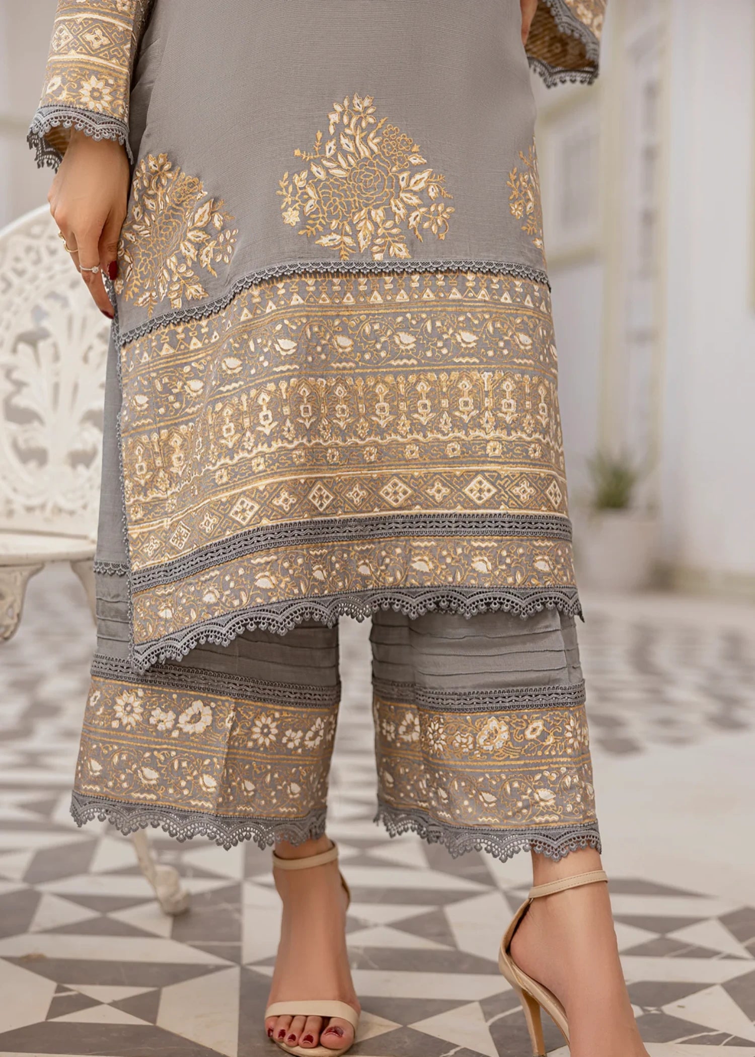 raw silk Unstitched in Warm grey