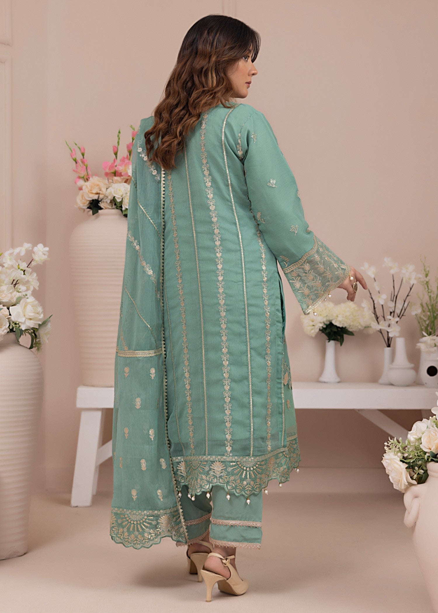 chiffon Kurta Set in Mint green