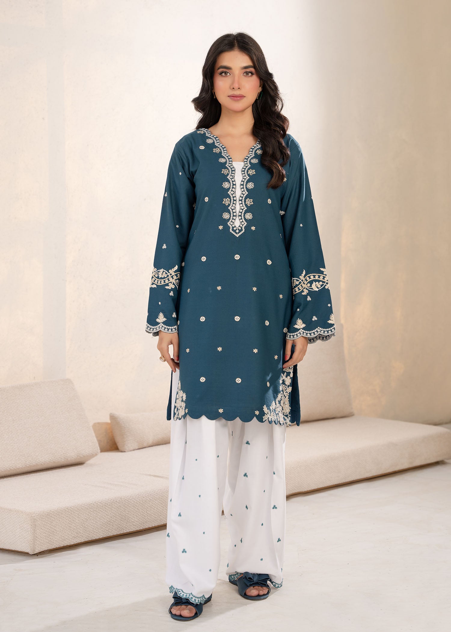 cotton Kurta Set in Teal