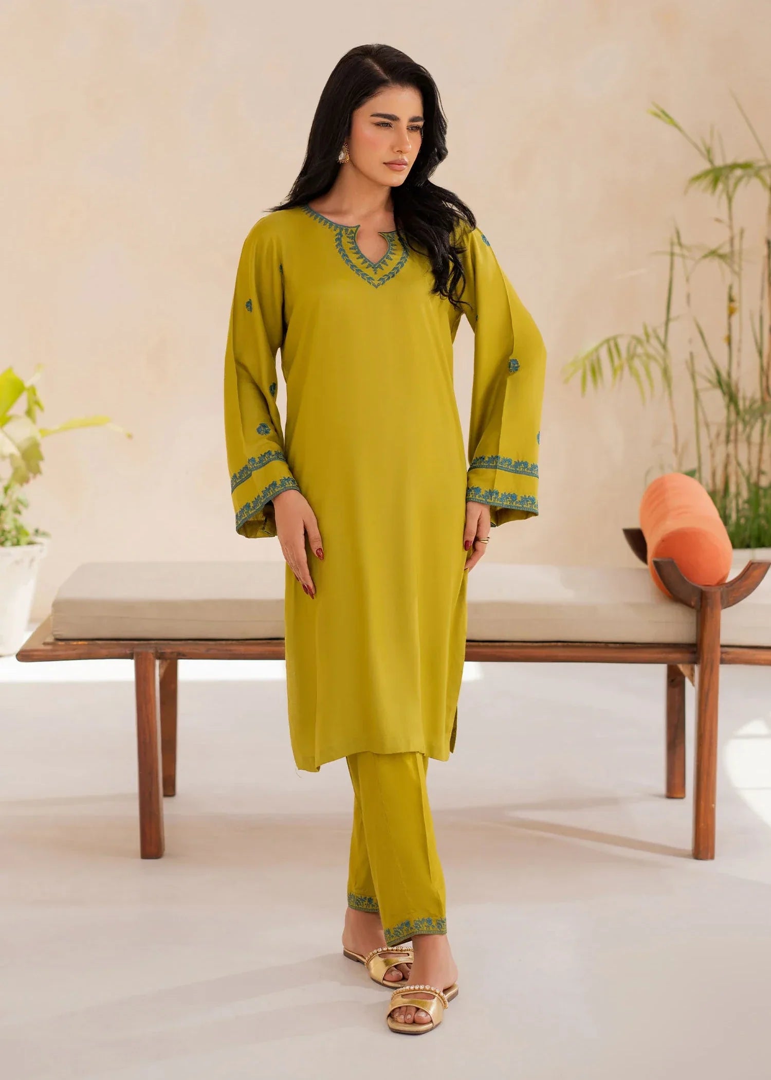 tropical Kurta Set in Lime green