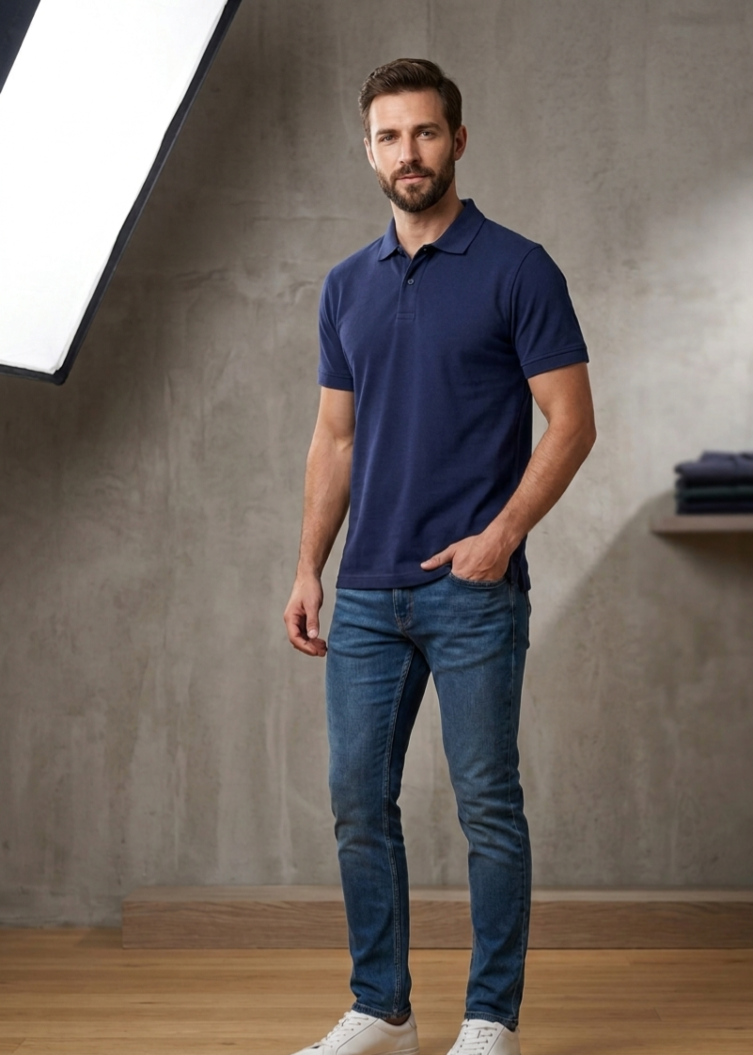 cotton Polo Shirt in Navy blue