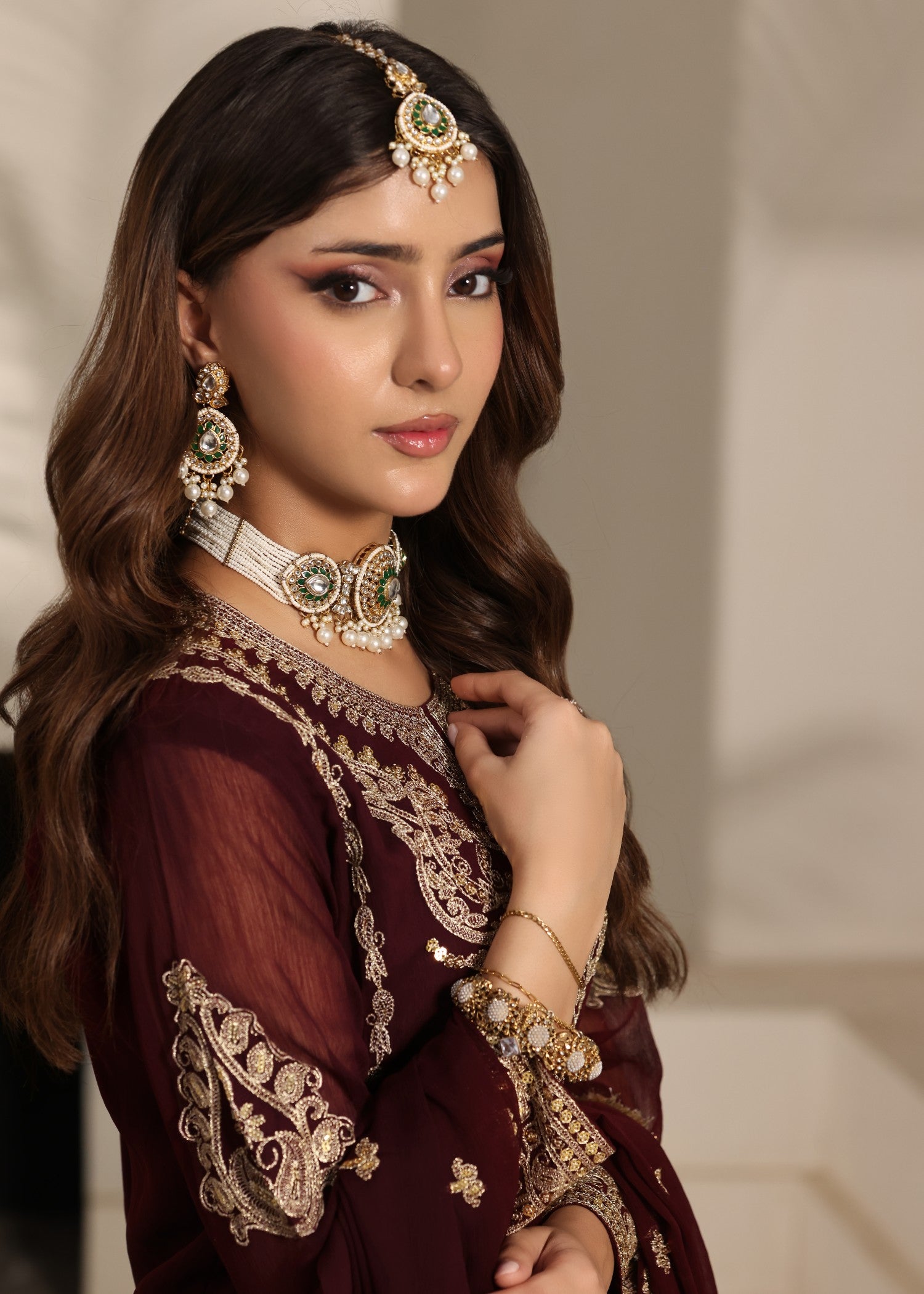 pk chiffon Kurta Set in Maroon