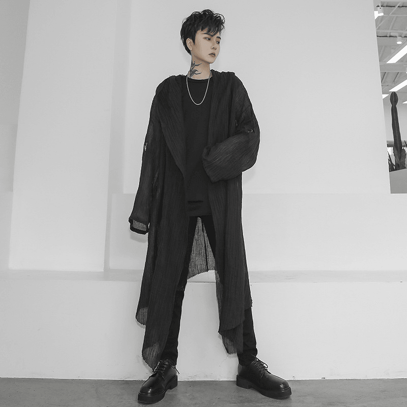 Long Hooded Crumpled Linen Shirt for Men and Women