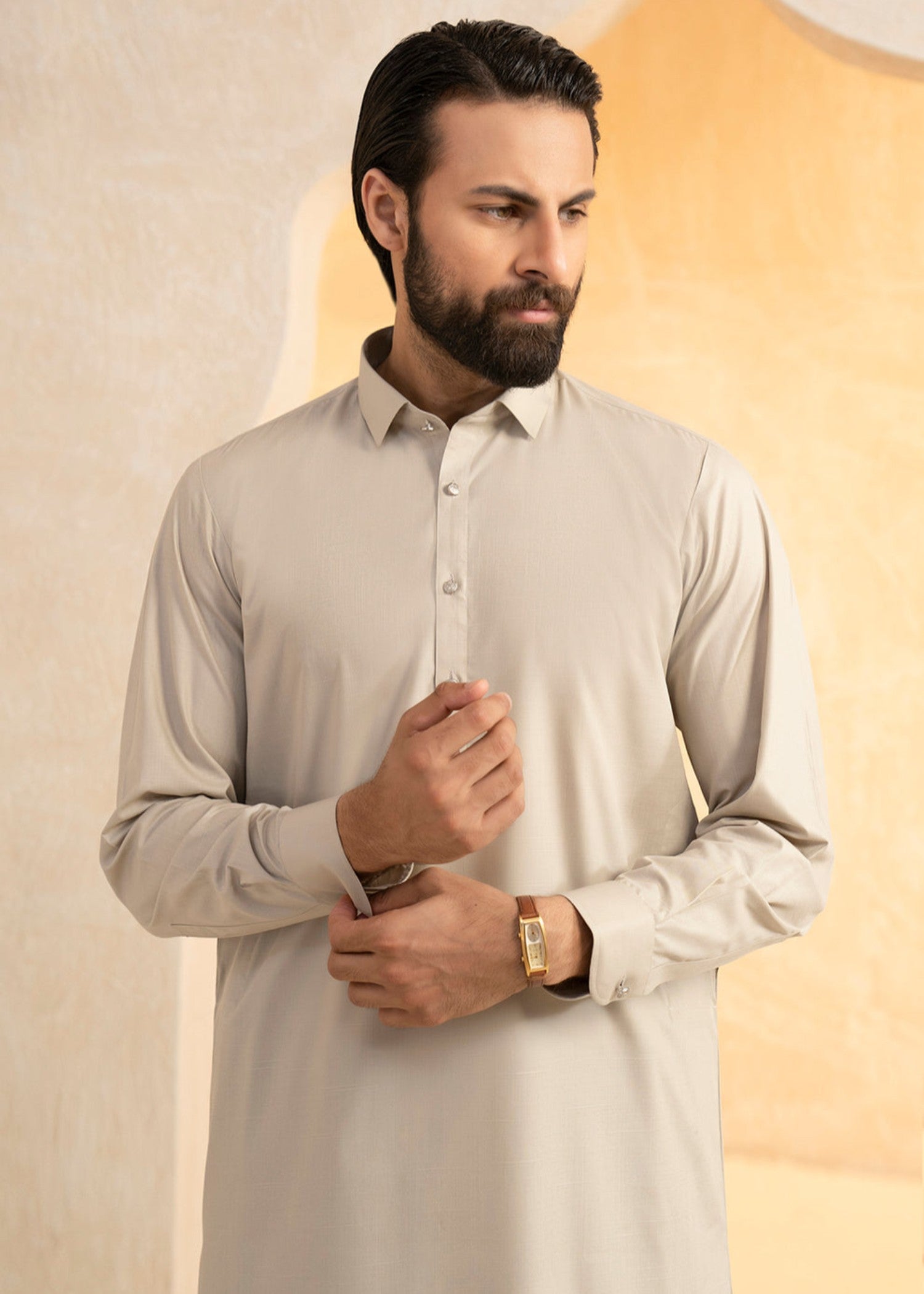 blended satin Shalwar Kameez in Stone grey