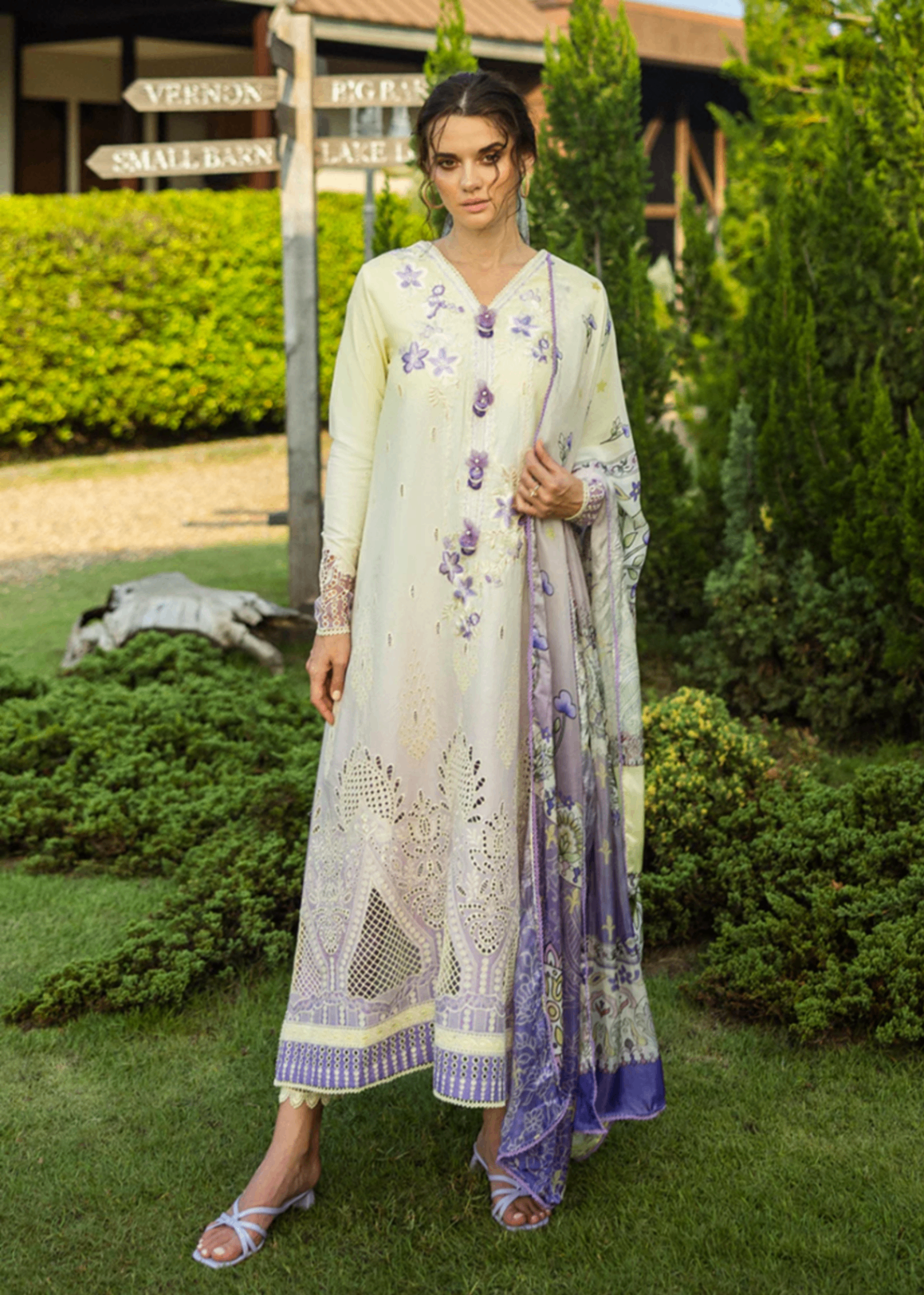 lawn Unstitched in Floral white