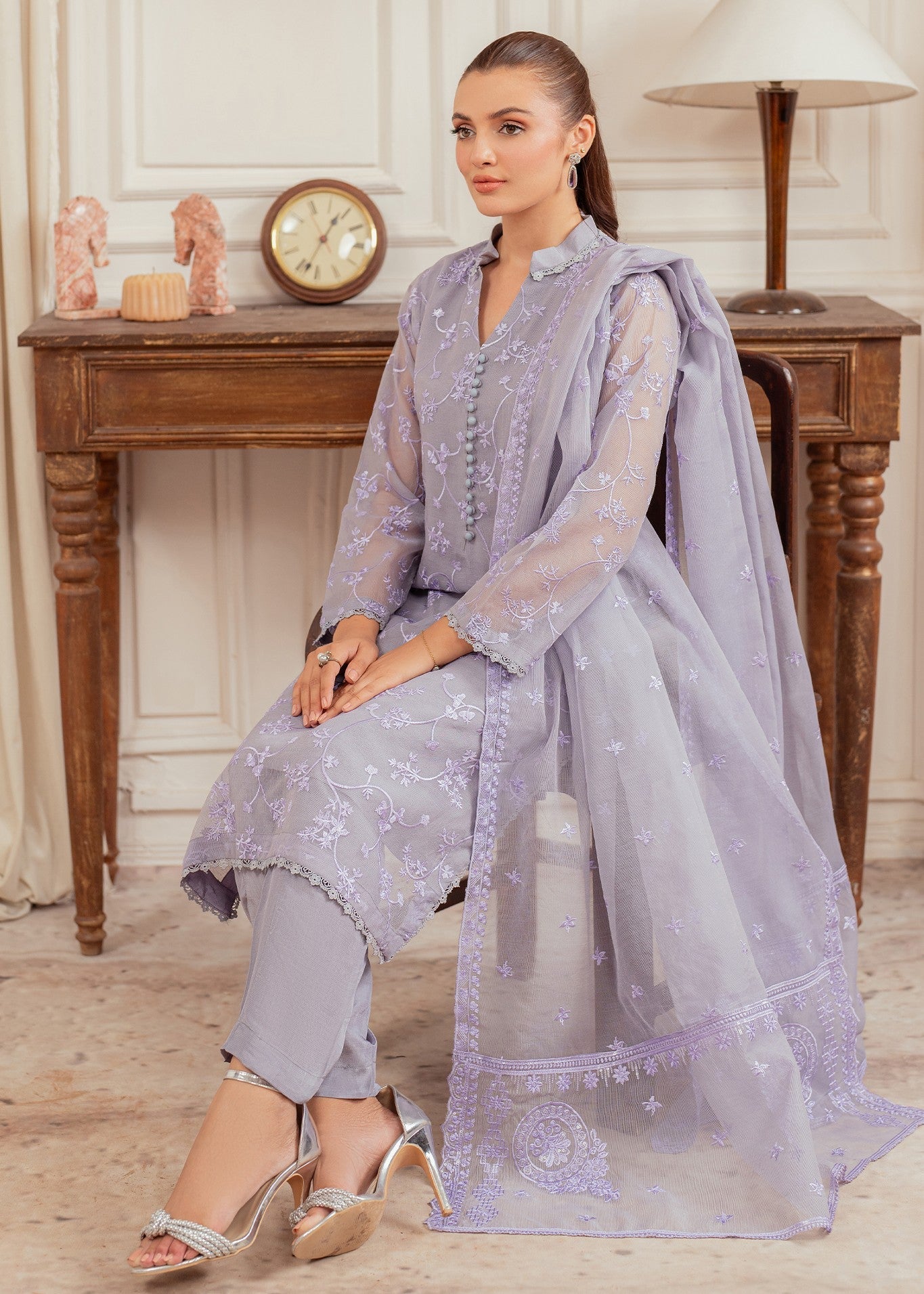 cotton net Kurta Set in Lilac