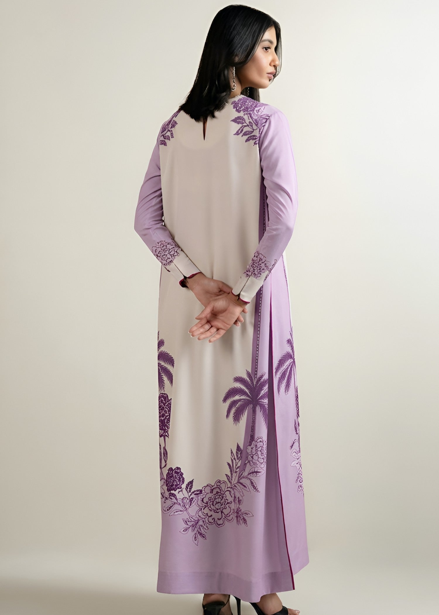 poly lawn Kurta Set in Lavender grey