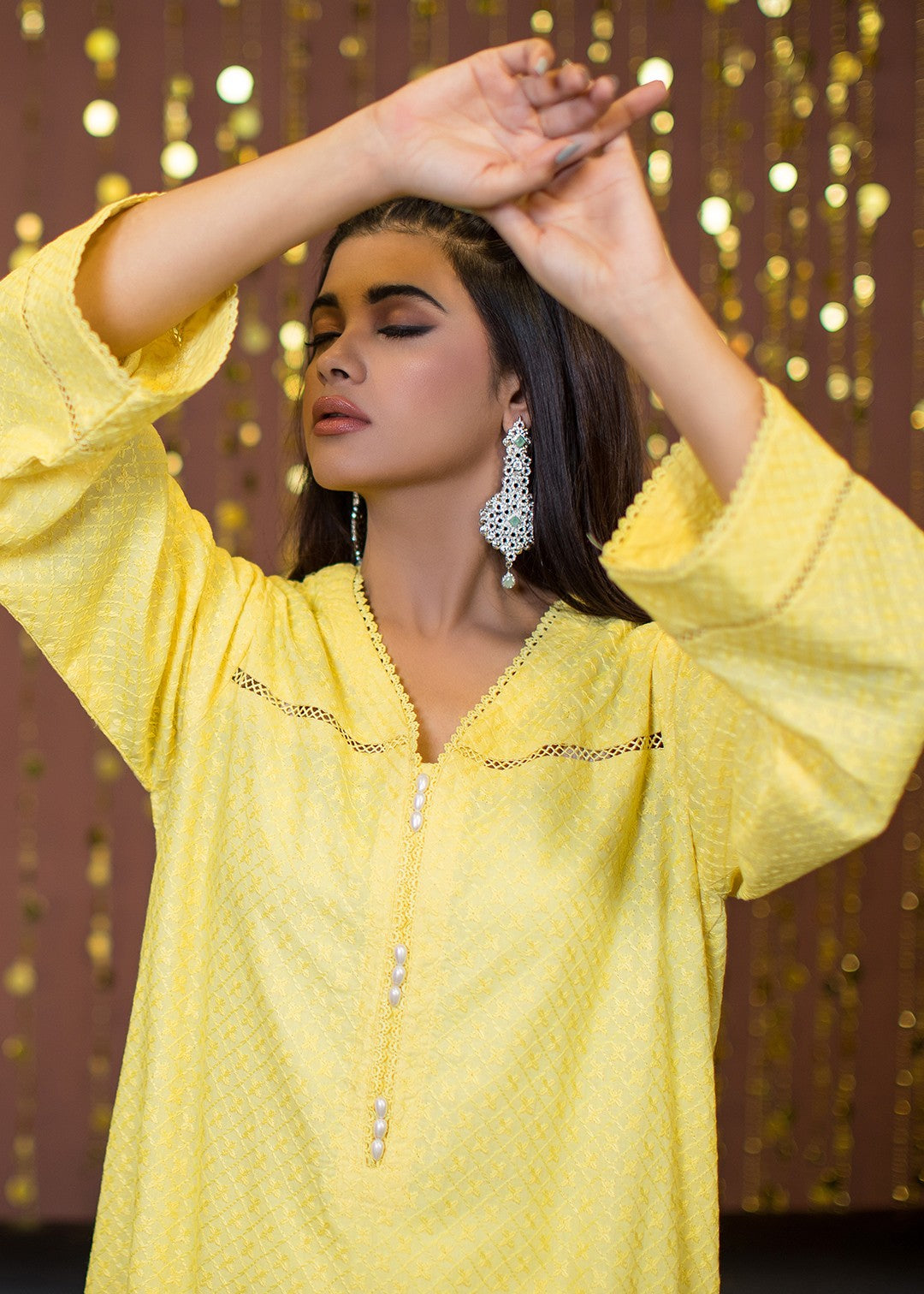 chikankari cotton Kurti in Lemon