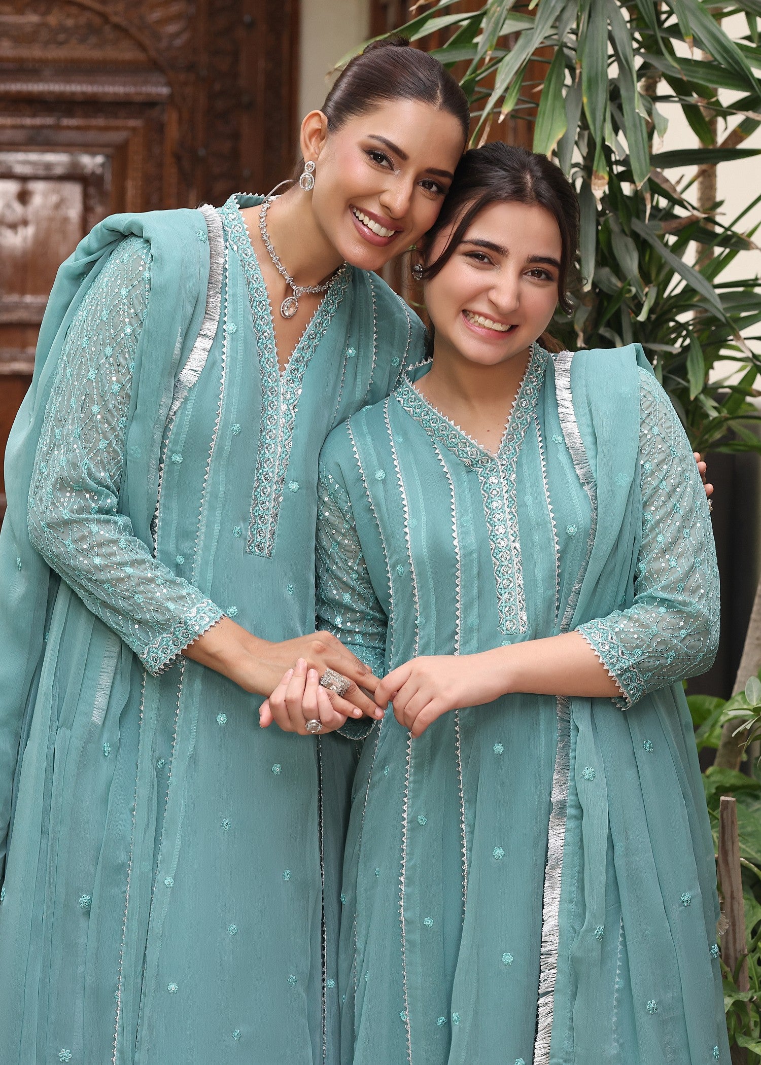 chiffon Pishwas in Sea green